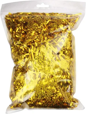100 Grams Shiny Iridescent Film PP Hamper Shreds & Strands Shredded Crinkle Confetti for DIY Gift Wrapping & Basket Filling (Golden)