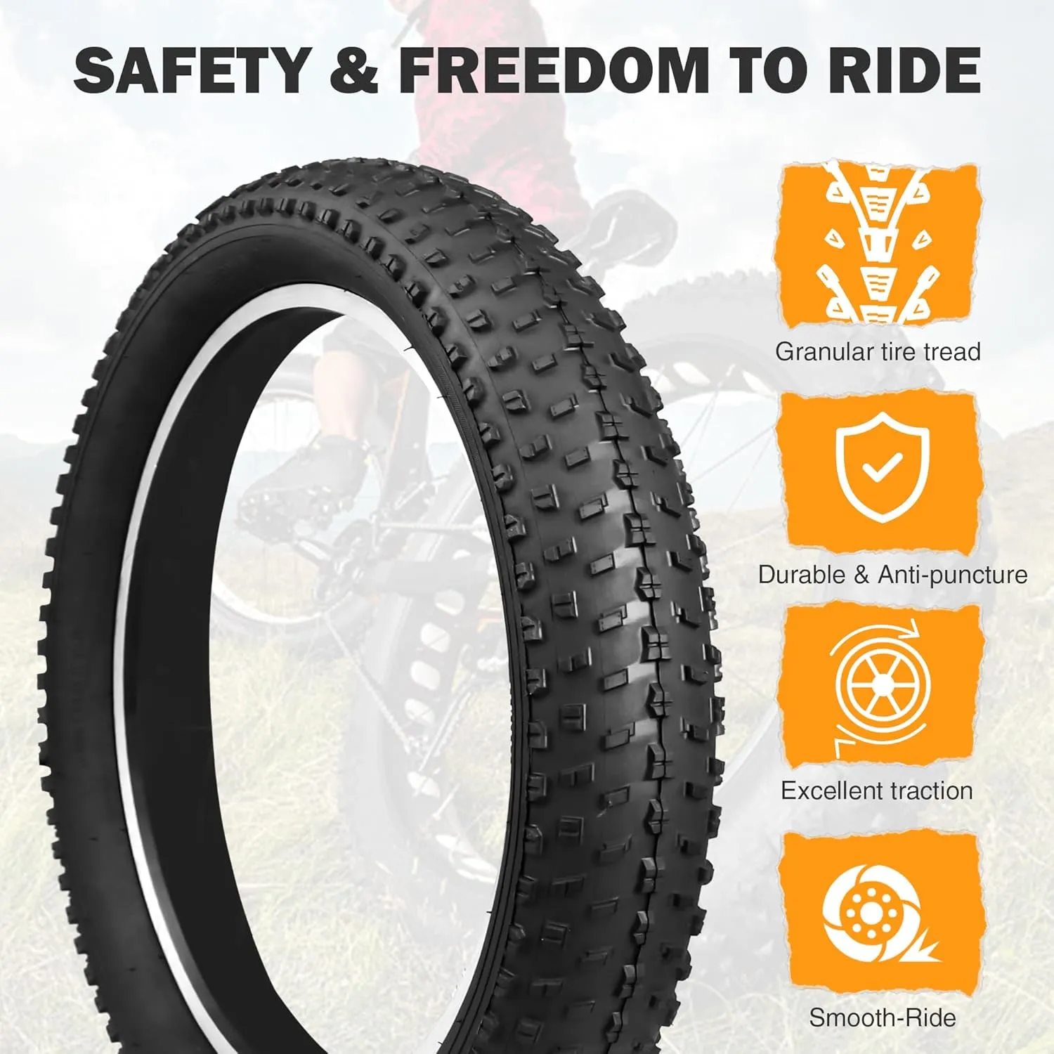20/24 Inch Bike Fat Tire Electric Bike Tires 1 Pack 20 x3.0/24 X 3.0 Inch Bicycle Fat Tyre Folding Bead Tire Compatible 20" 24" Inch E-Bike Wide Mountain Snow Bicycle