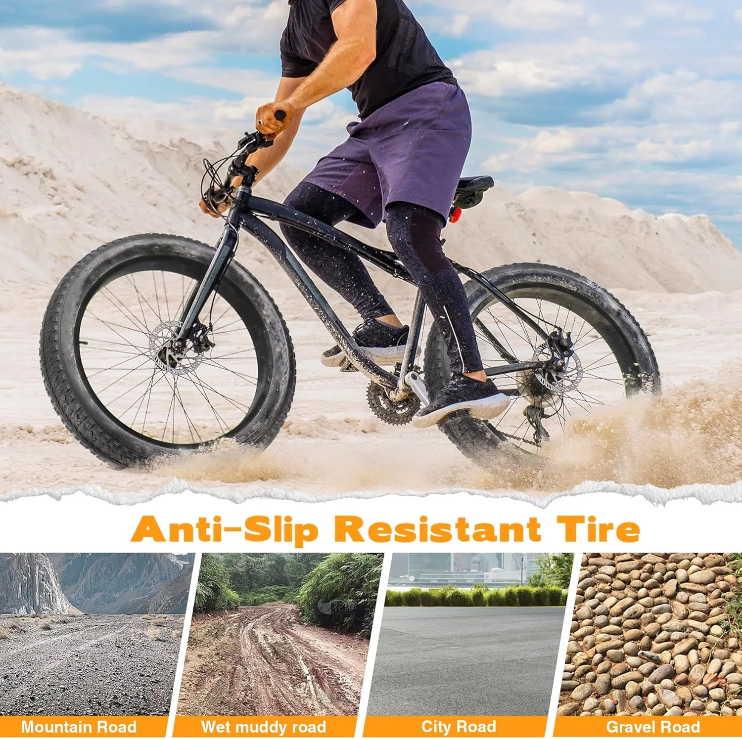 20/24 Inch Bike Fat Tire Electric Bike Tires 1 Pack 20 x3.0/24 X 3.0 Inch Bicycle Fat Tyre Folding Bead Tire Compatible 20" 24" Inch E-Bike Wide Mountain Snow Bicycle