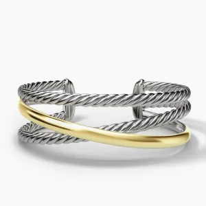 20MM BOLD CROSSOVER 3-ROW BRACELET SIL/14K