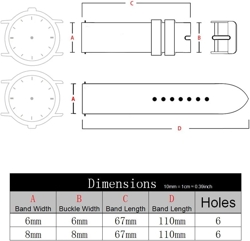 6mm 8mm Solid Black Brown Smooth Italian Calfskin Watch Bands for Women