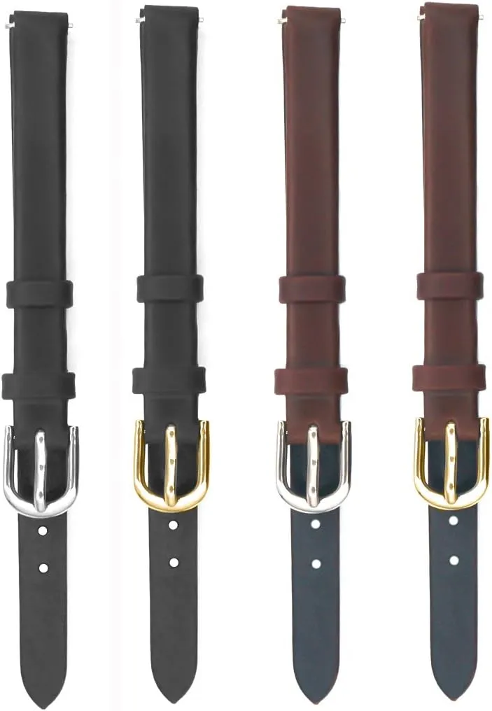 6mm 8mm Solid Black Brown Smooth Italian Calfskin Watch Bands for Women