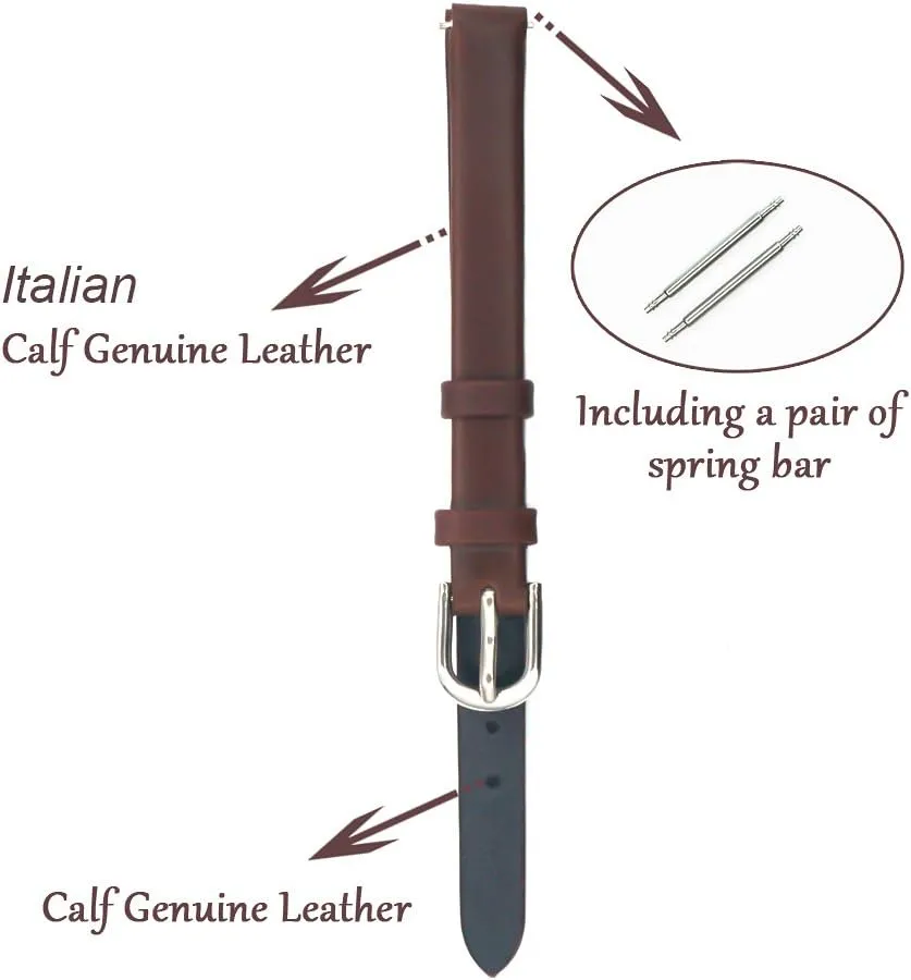 6mm 8mm Solid Black Brown Smooth Italian Calfskin Watch Bands for Women