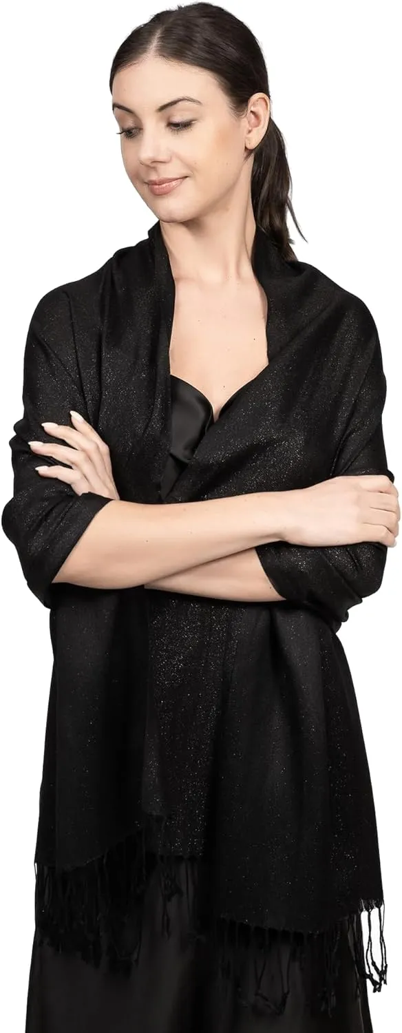 Achillea Sparkling Metallic Pashmina Shawl Wrap Scarf for Wedding Evening Dress