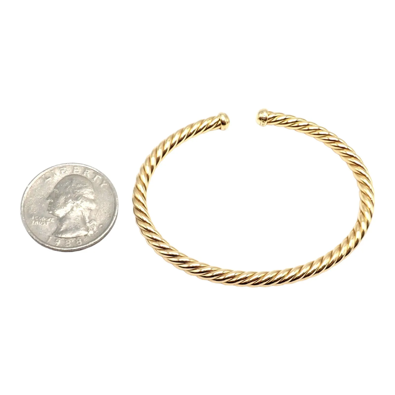 Authentic! David Yurman DY 18k Yellow Gold 4mm Cable Medium Bangle Bracelet