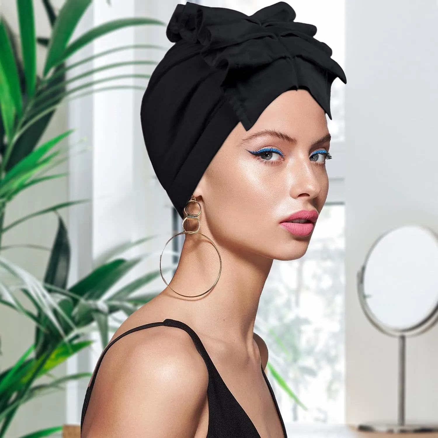 Babalet Stretch Turban Hats African Double Layered Headwraps Soft Pre-Tied Bonnet Hair Wrap Ruffles Turbans for Black Women