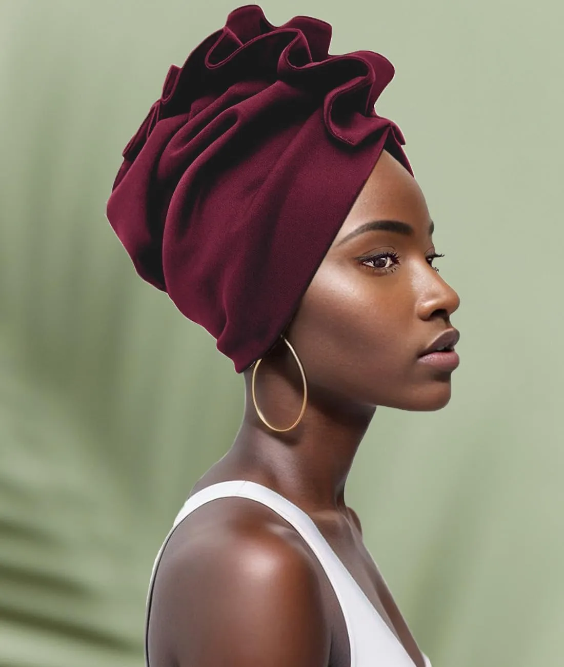 Babalet Stretch Turban Hats African Double Layered Headwraps Soft Pre-Tied Bonnet Hair Wrap Ruffles Turbans for Black Women