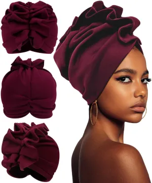 Babalet Stretch Turban Hats African Double Layered Headwraps Soft Pre-Tied Bonnet Hair Wrap Ruffles Turbans for Black Women