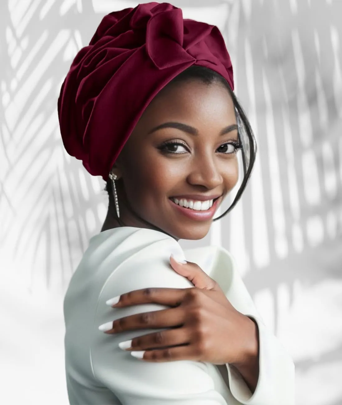 Babalet Stretch Turban Hats African Double Layered Headwraps Soft Pre-Tied Bonnet Hair Wrap Ruffles Turbans for Black Women