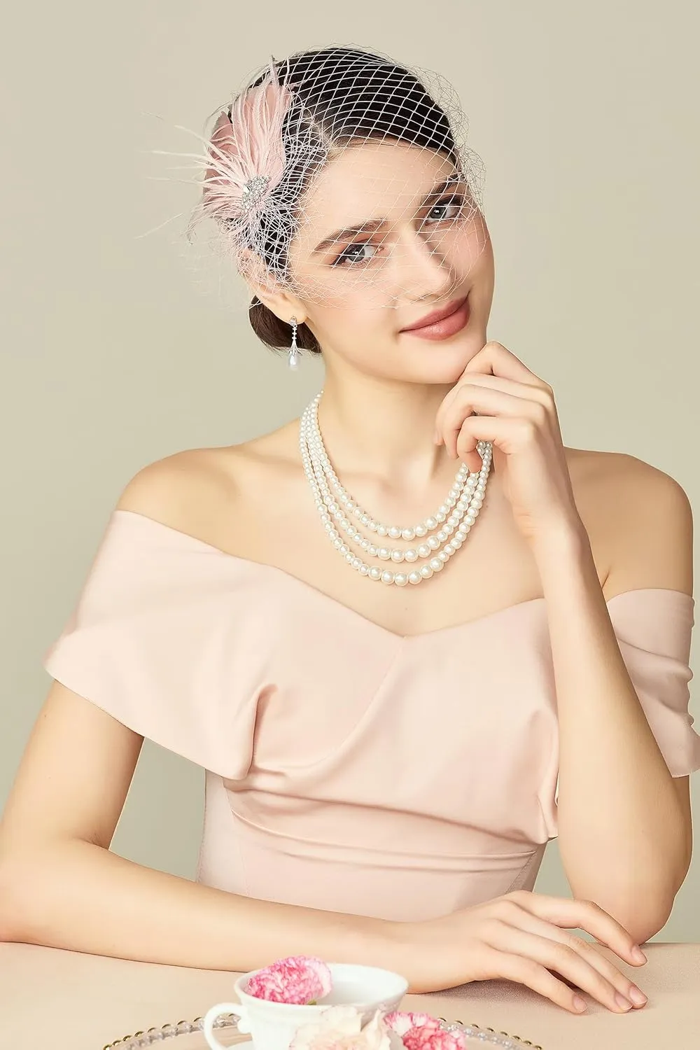 BABEYOND Veil Fascinator Hat for Women Feather Fascinators Hair Clip with Removable Veil Tea Party Hat Bridal Wedding