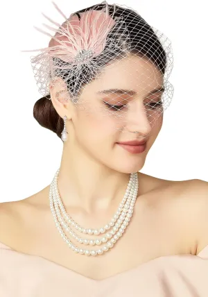 BABEYOND Veil Fascinator Hat for Women Feather Fascinators Hair Clip with Removable Veil Tea Party Hat Bridal Wedding
