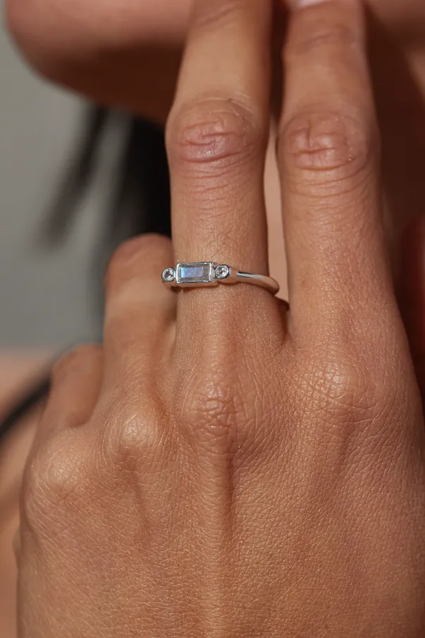 Baguette Labradorite Silver Stacker