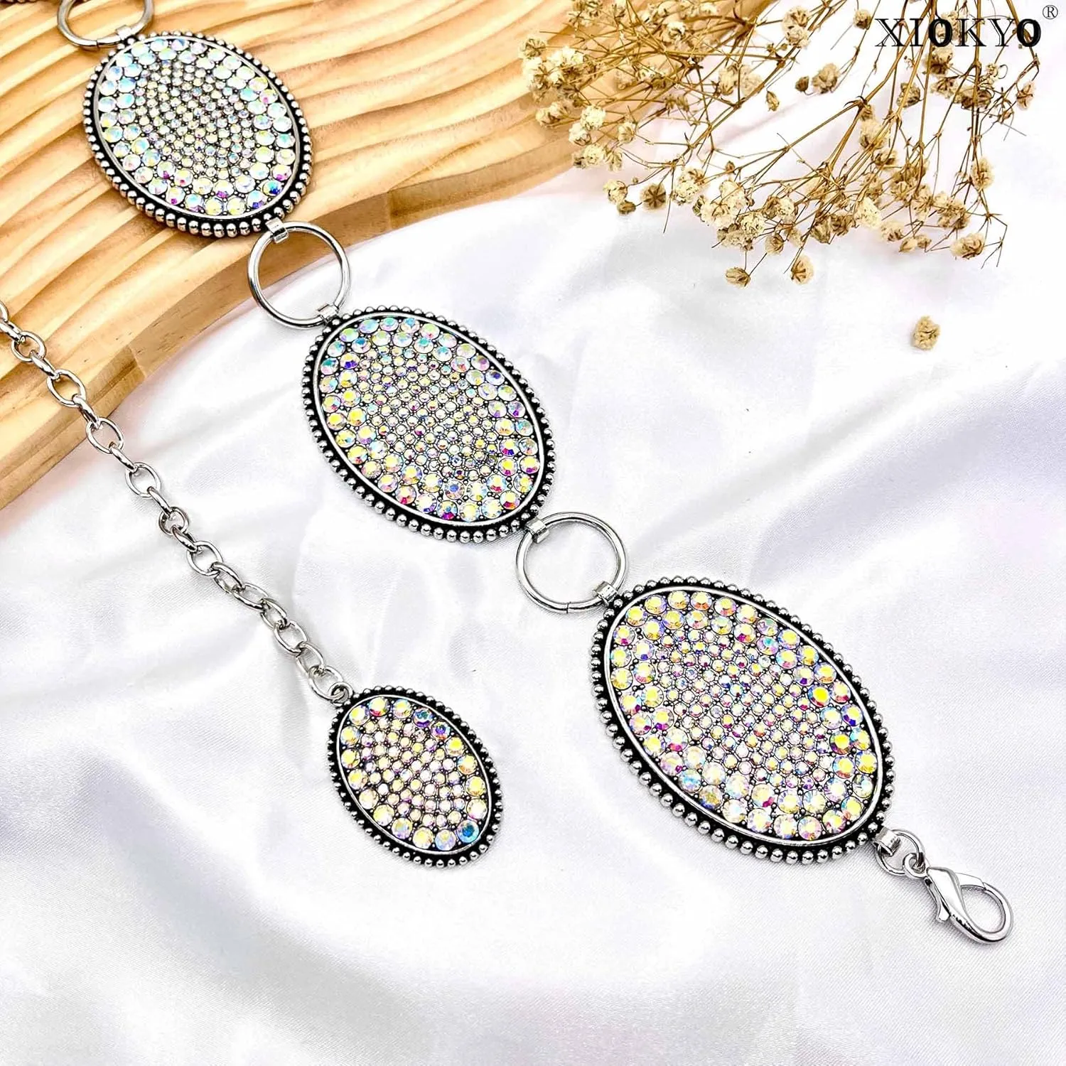 Bling Rhinestone Concho Belt Heavy Metal Western Crystal Chain Belt Cowgirl Sparkly Waist Chain for Women Dress