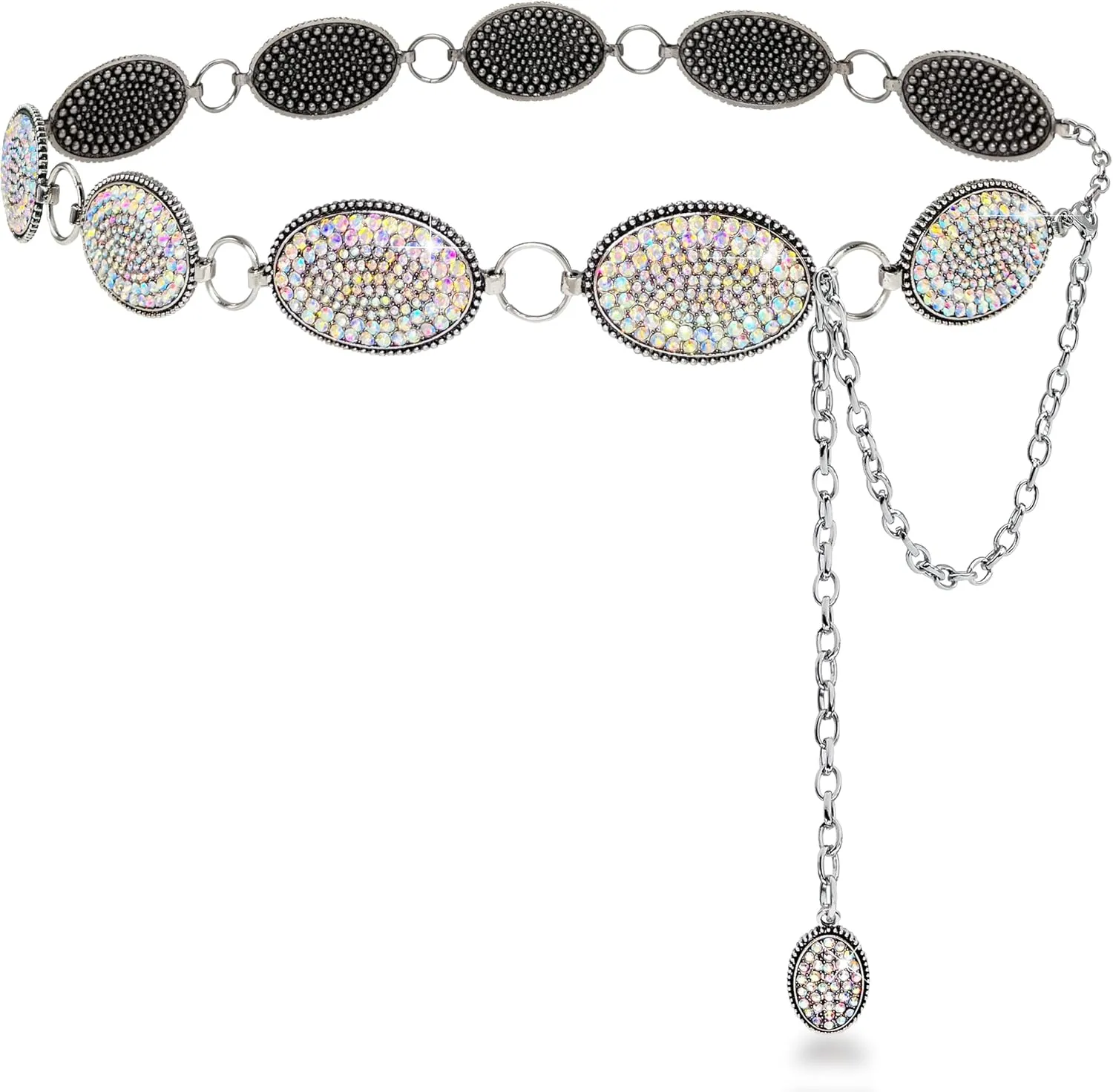 Bling Rhinestone Concho Belt Heavy Metal Western Crystal Chain Belt Cowgirl Sparkly Waist Chain for Women Dress