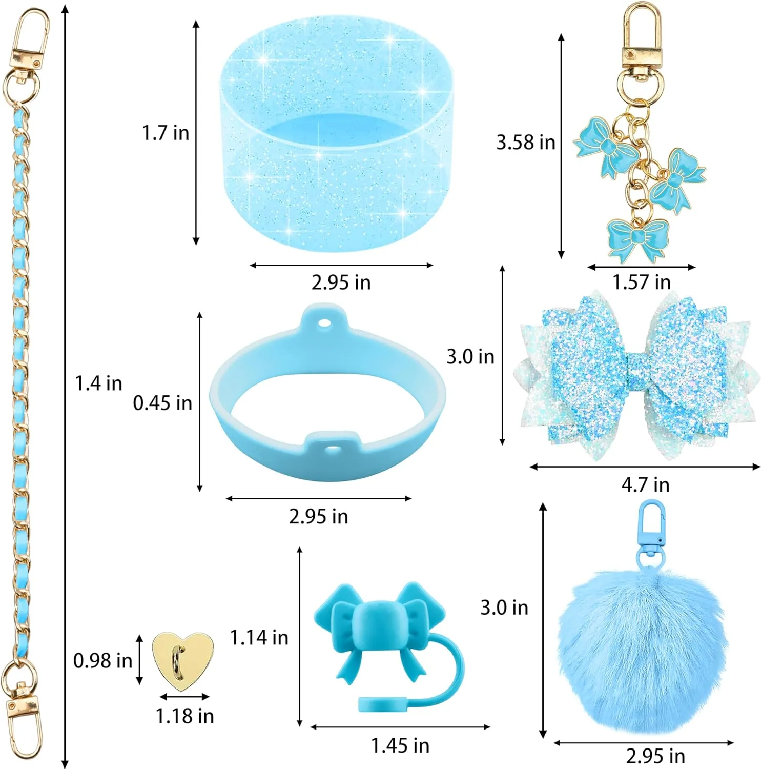 Bling Straw Cover Cap 10mm Glitter Straw Toppers for Stanley Cup 30&40oz with Silicone Boot Sleeve for Stanley Tumbler Accessoriese (Blue)