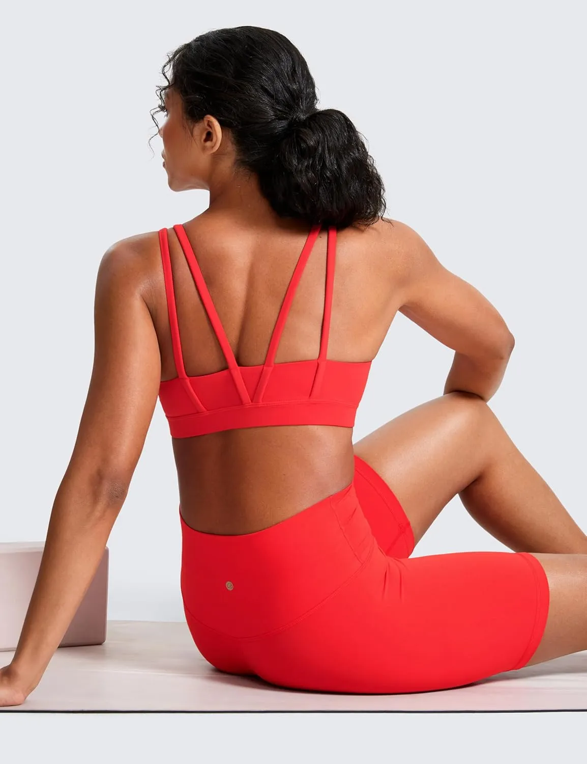CRZ YOGA Softness Mold Butterluxe V Neck Sports Bras for Women - Workout Top Double Spaghetti Straps Wireless Yoga Clothes