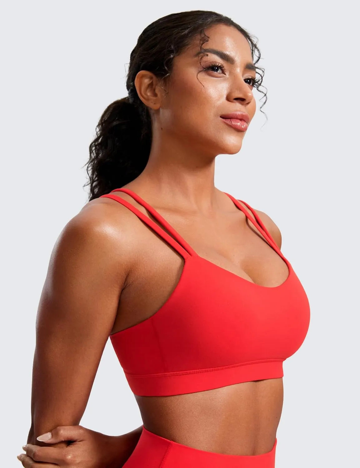 CRZ YOGA Softness Mold Butterluxe V Neck Sports Bras for Women - Workout Top Double Spaghetti Straps Wireless Yoga Clothes