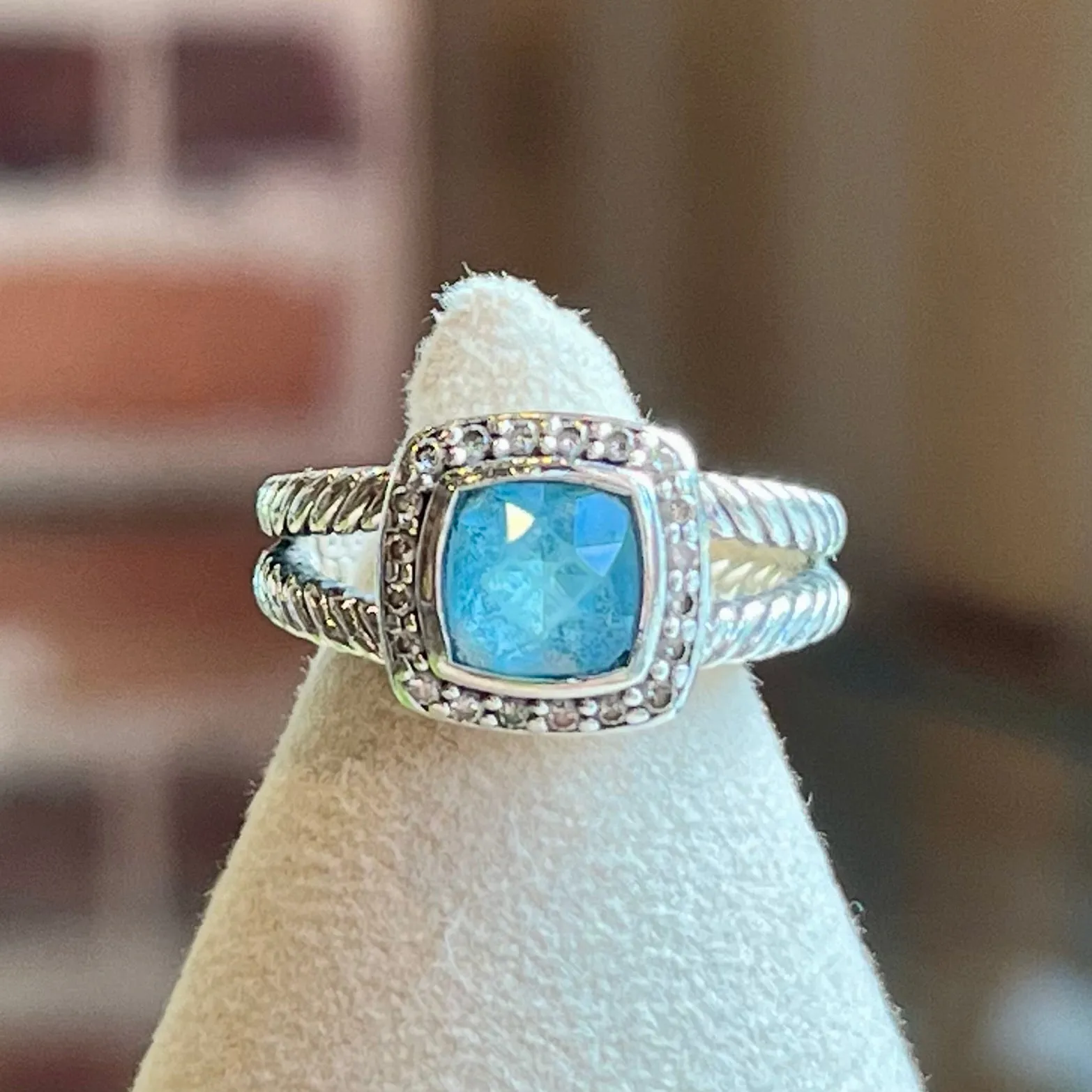 DAVID YURMAN 925 Sterling Silver Petite Albion Blue Topaz Ring SZ4.5 TS3915