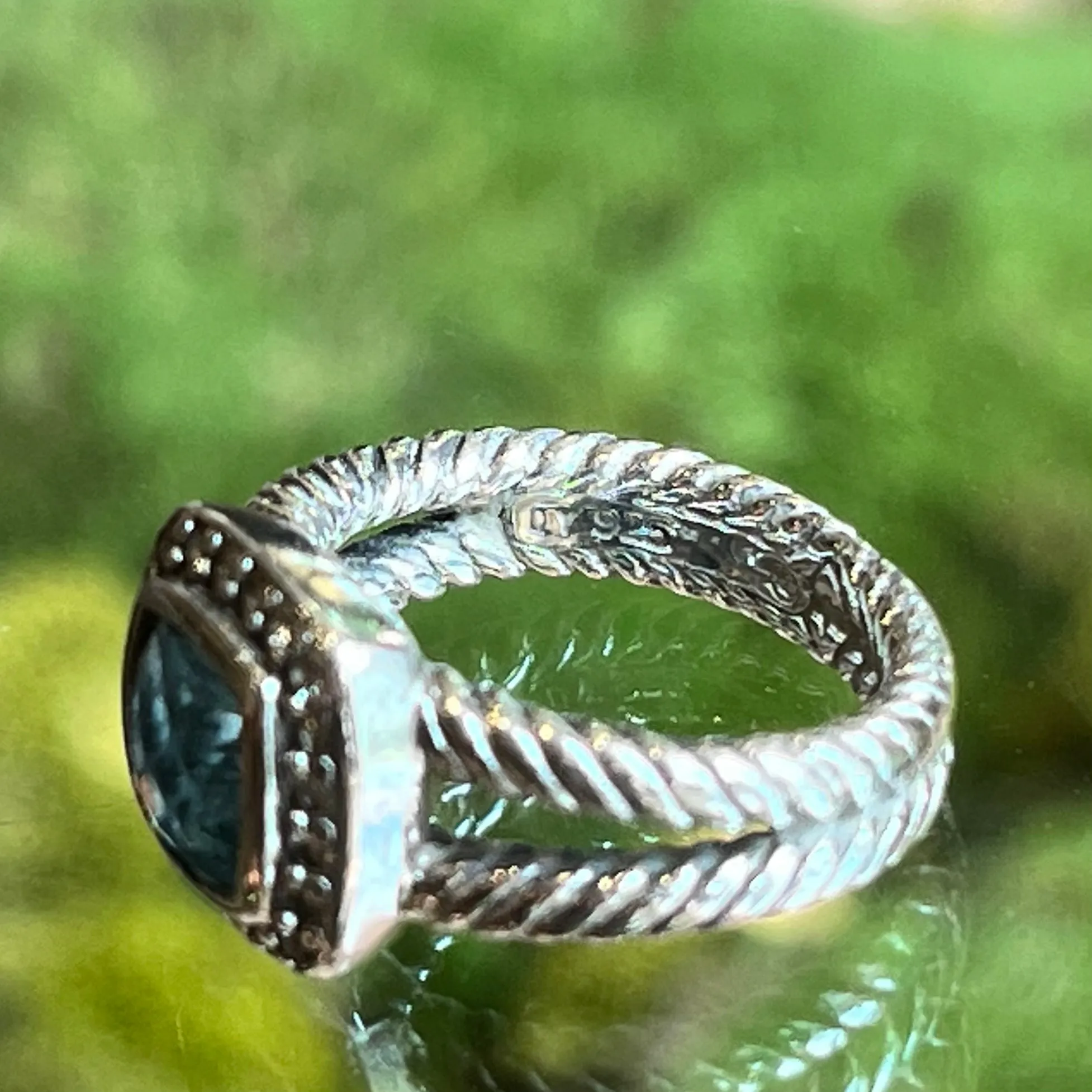DAVID YURMAN 925 Sterling Silver Petite Albion Blue Topaz Ring SZ4.5 TS3915