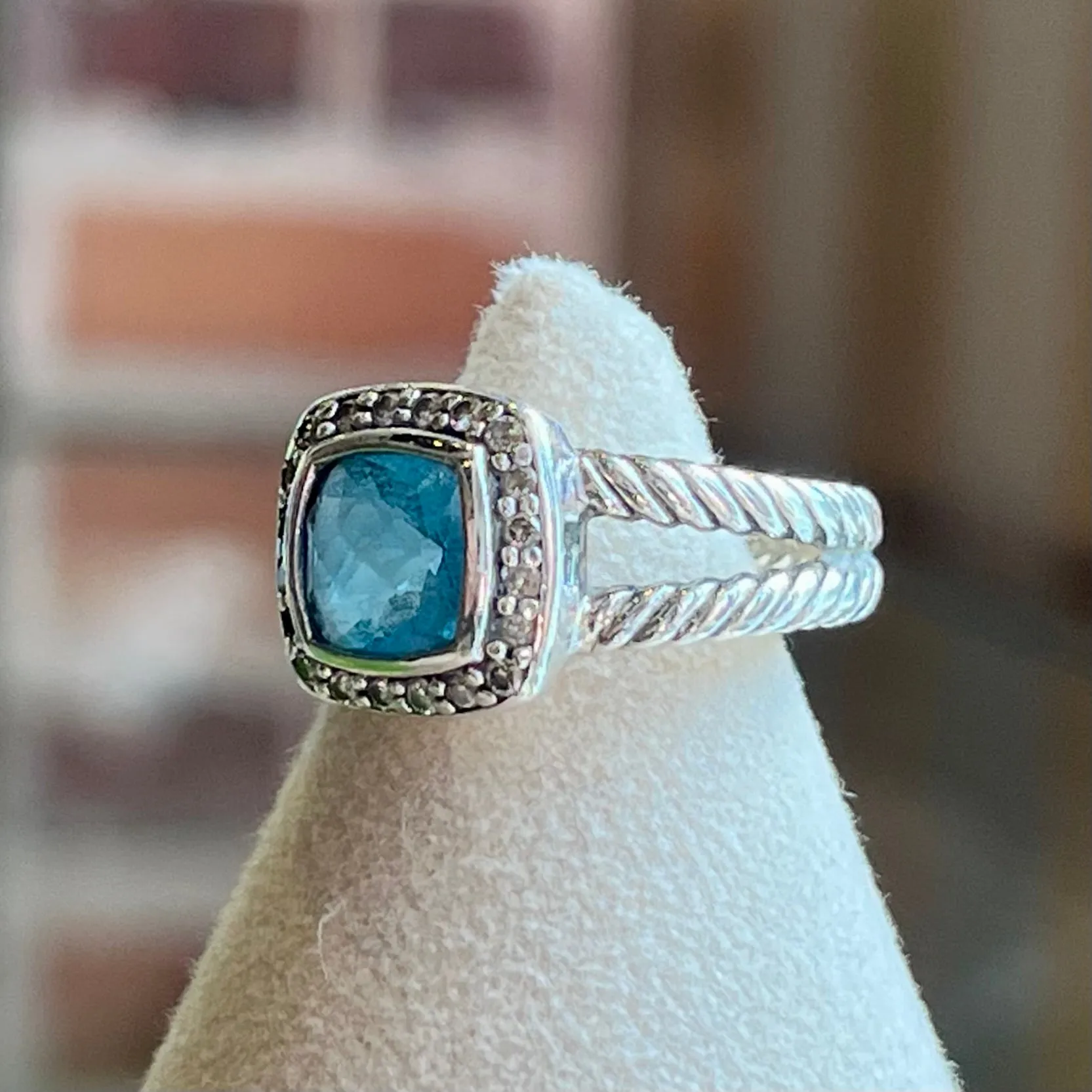 DAVID YURMAN 925 Sterling Silver Petite Albion Blue Topaz Ring SZ4.5 TS3915