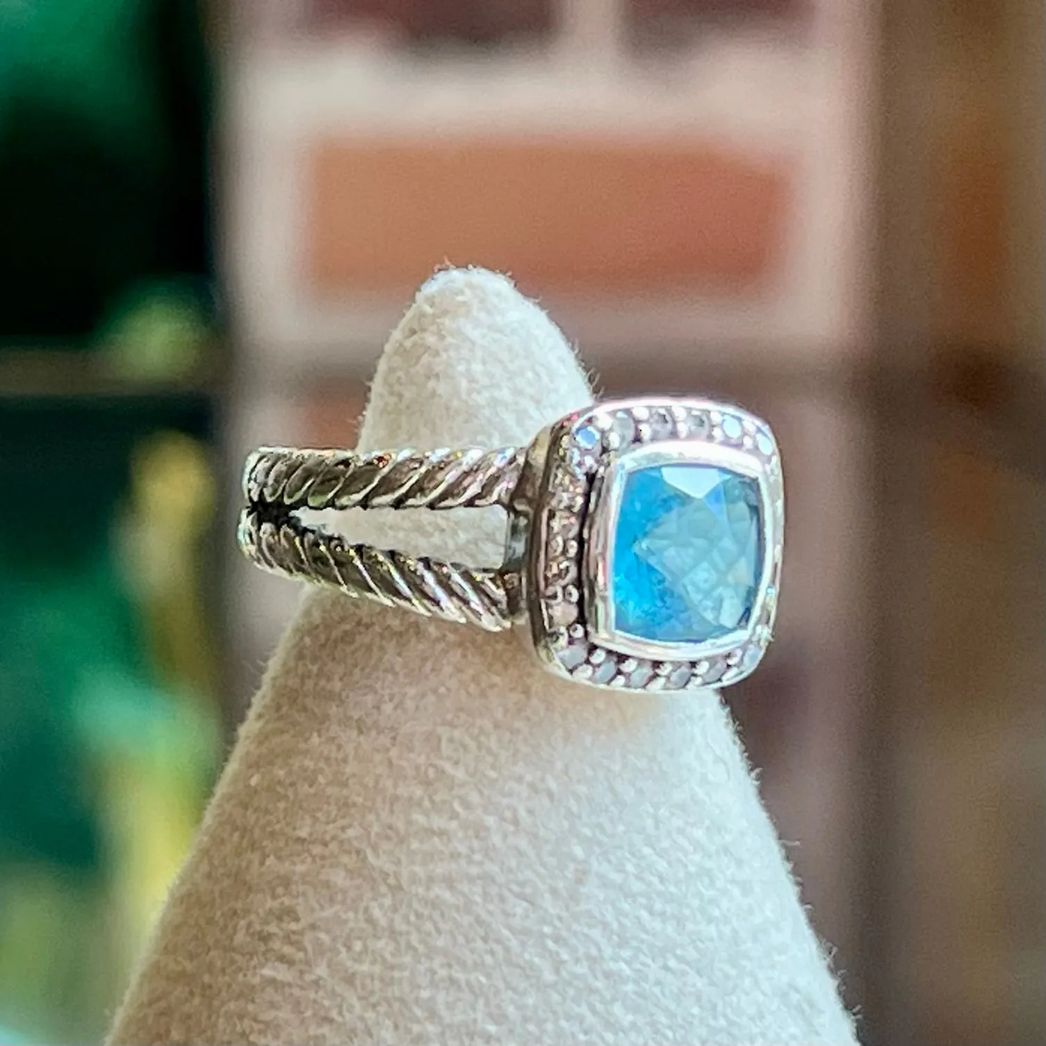 DAVID YURMAN 925 Sterling Silver Petite Albion Blue Topaz Ring SZ4.5 TS3915