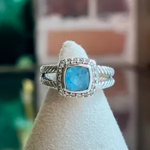 DAVID YURMAN 925 Sterling Silver Petite Albion Blue Topaz Ring SZ4.5 TS3915