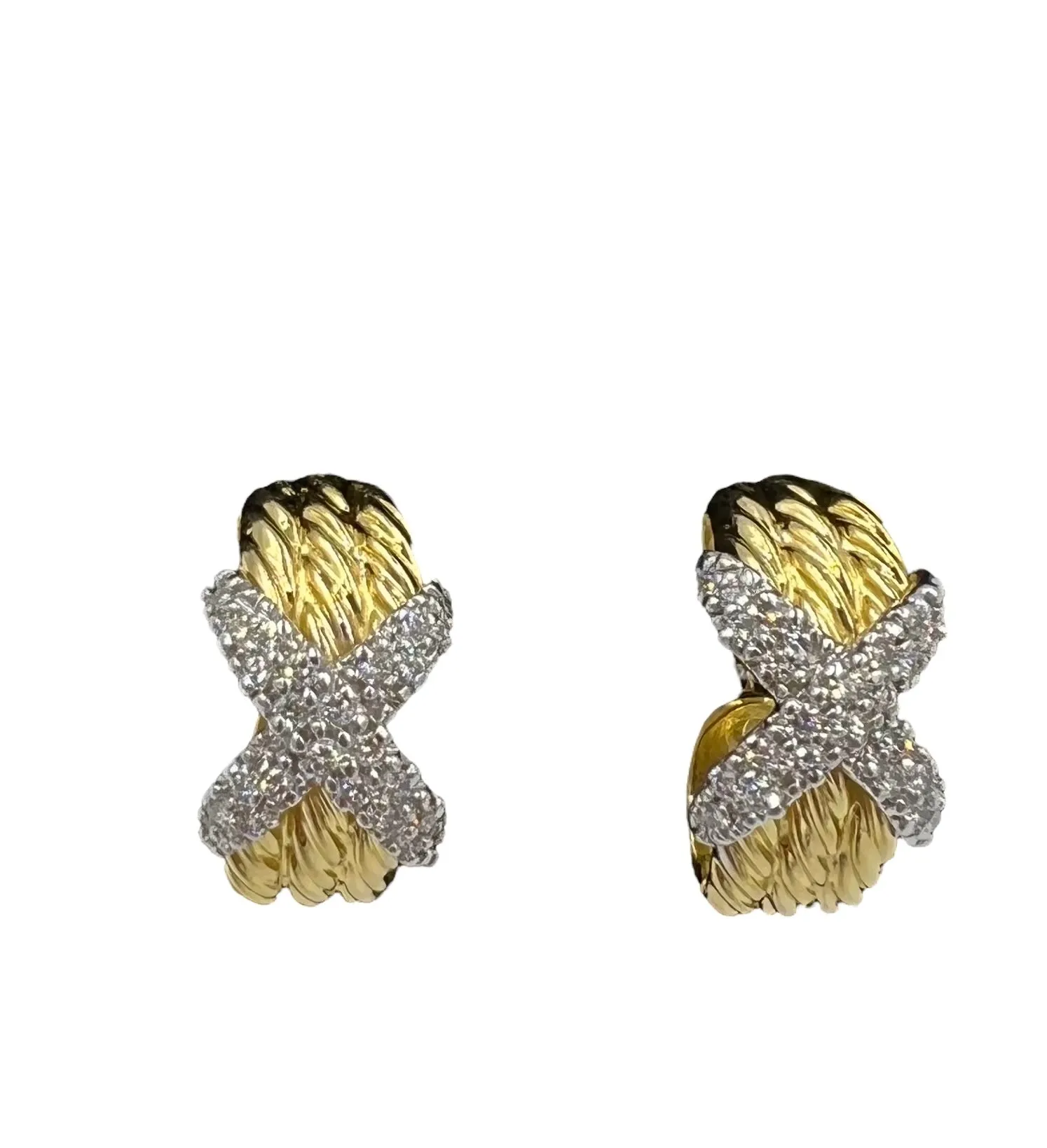 David Yurman Diamond Yellow Gold Hoop Earrings