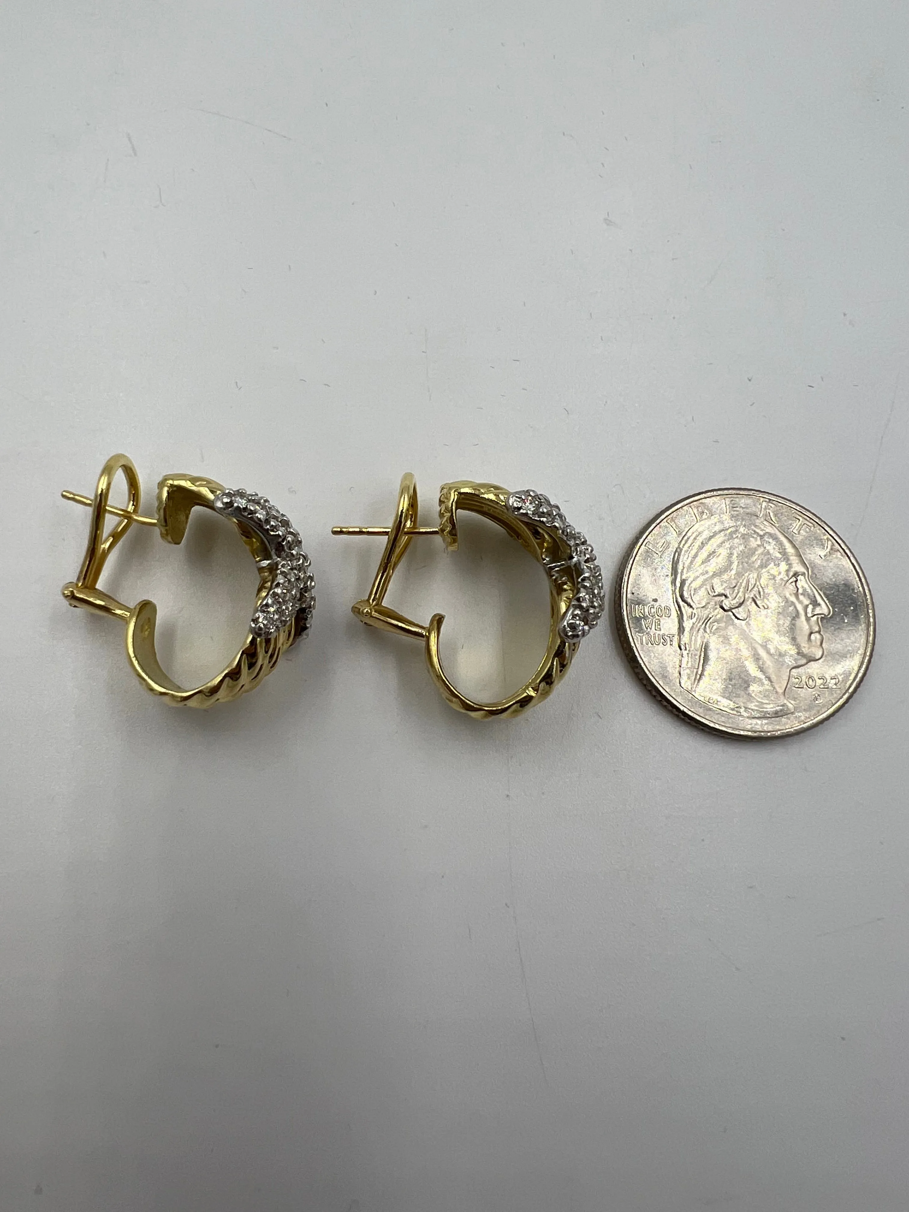 David Yurman Diamond Yellow Gold Hoop Earrings