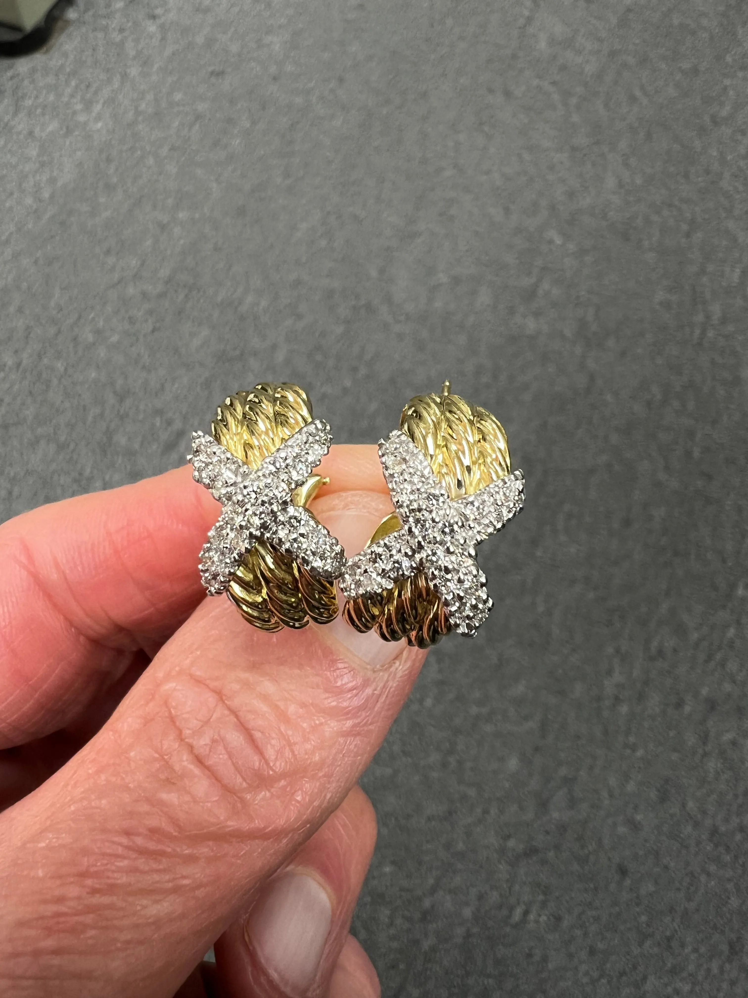 David Yurman Diamond Yellow Gold Hoop Earrings