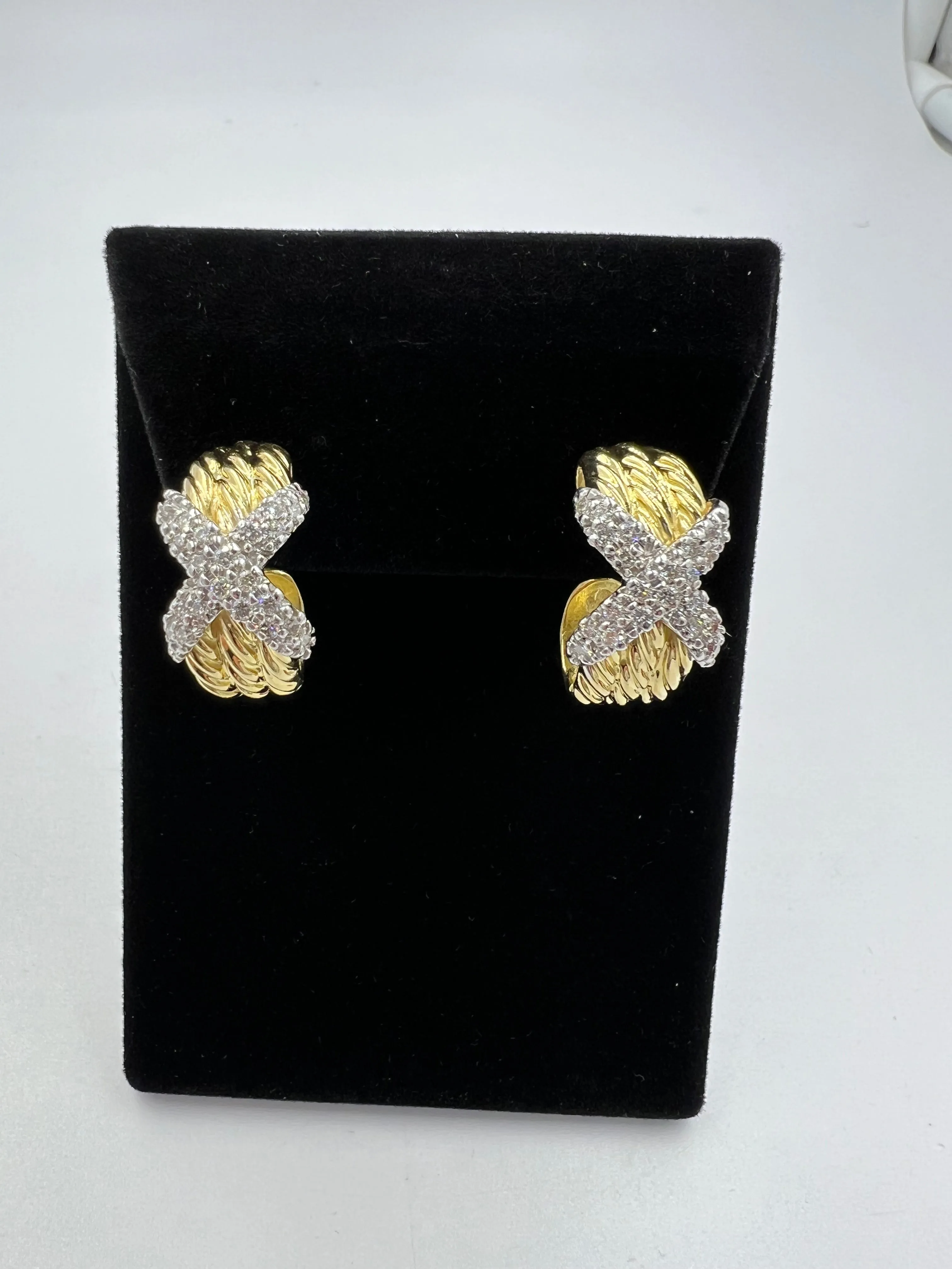 David Yurman Diamond Yellow Gold Hoop Earrings