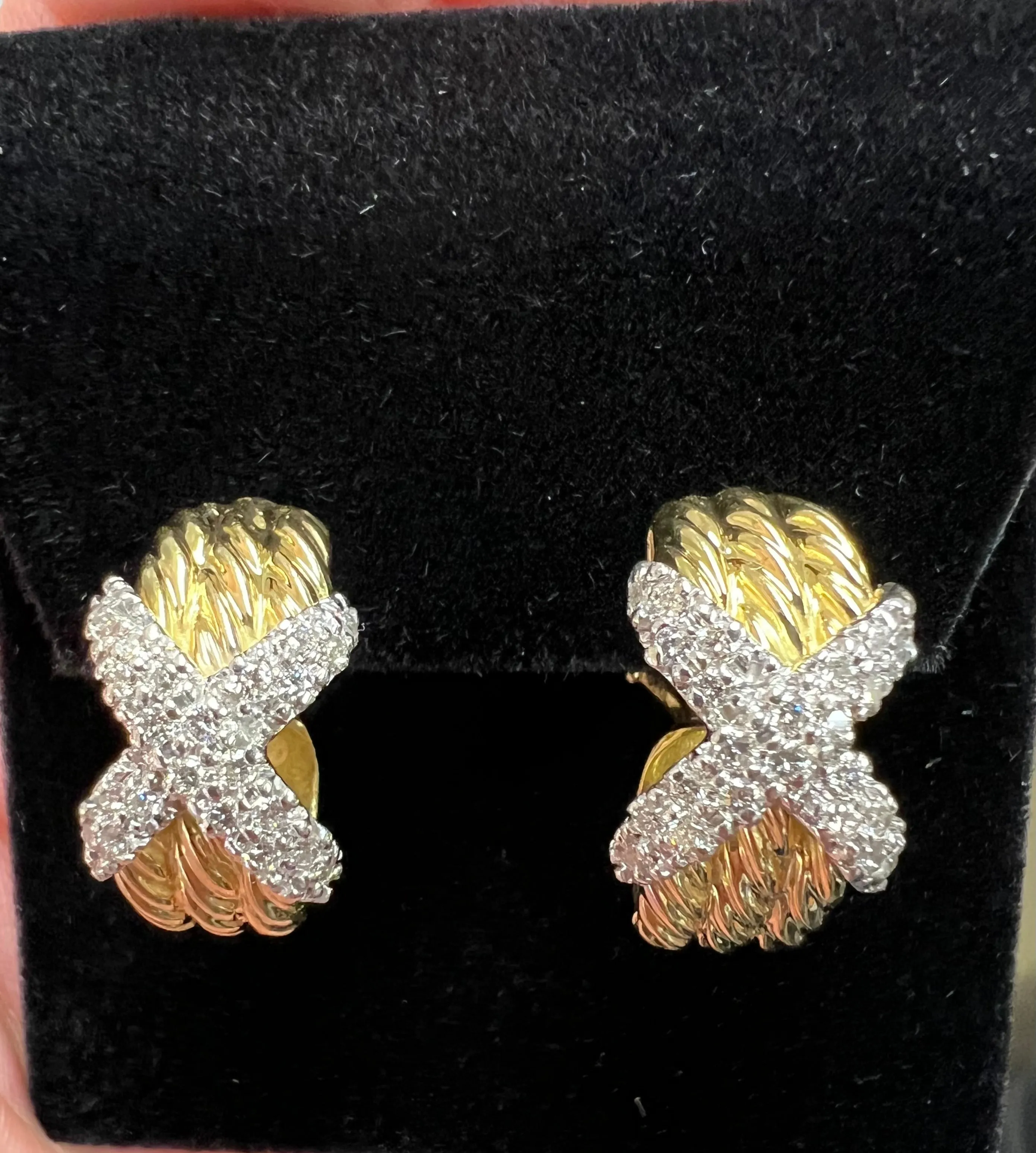 David Yurman Diamond Yellow Gold Hoop Earrings