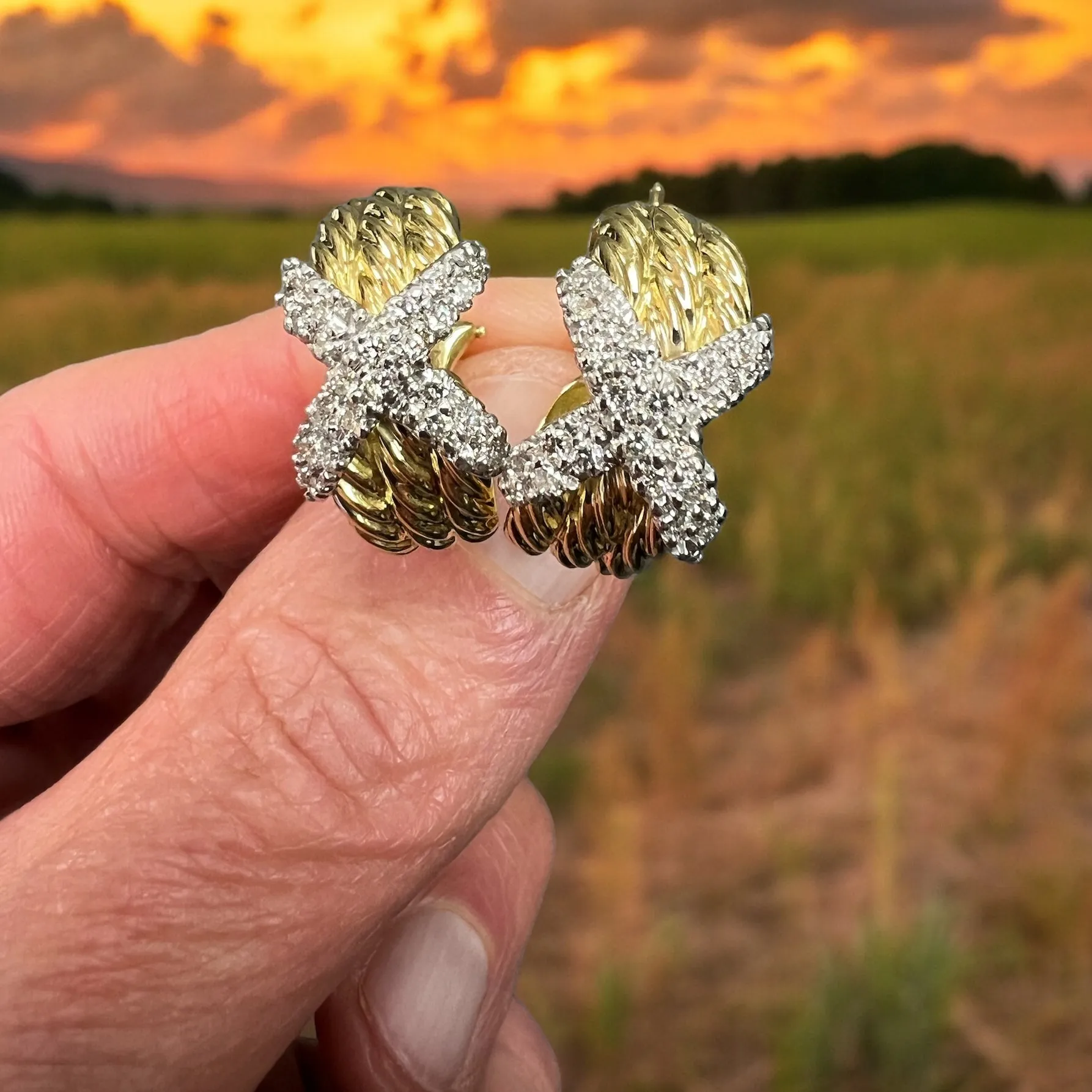 David Yurman Diamond Yellow Gold Hoop Earrings