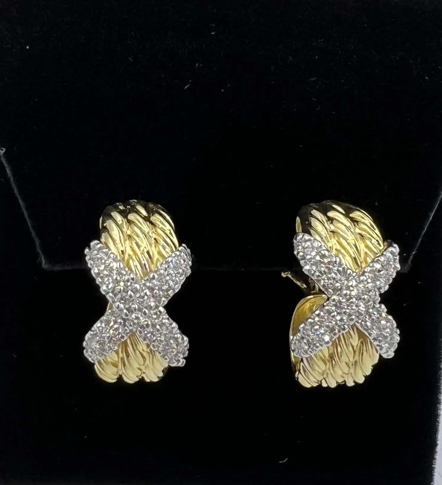 David Yurman Diamond Yellow Gold Hoop Earrings
