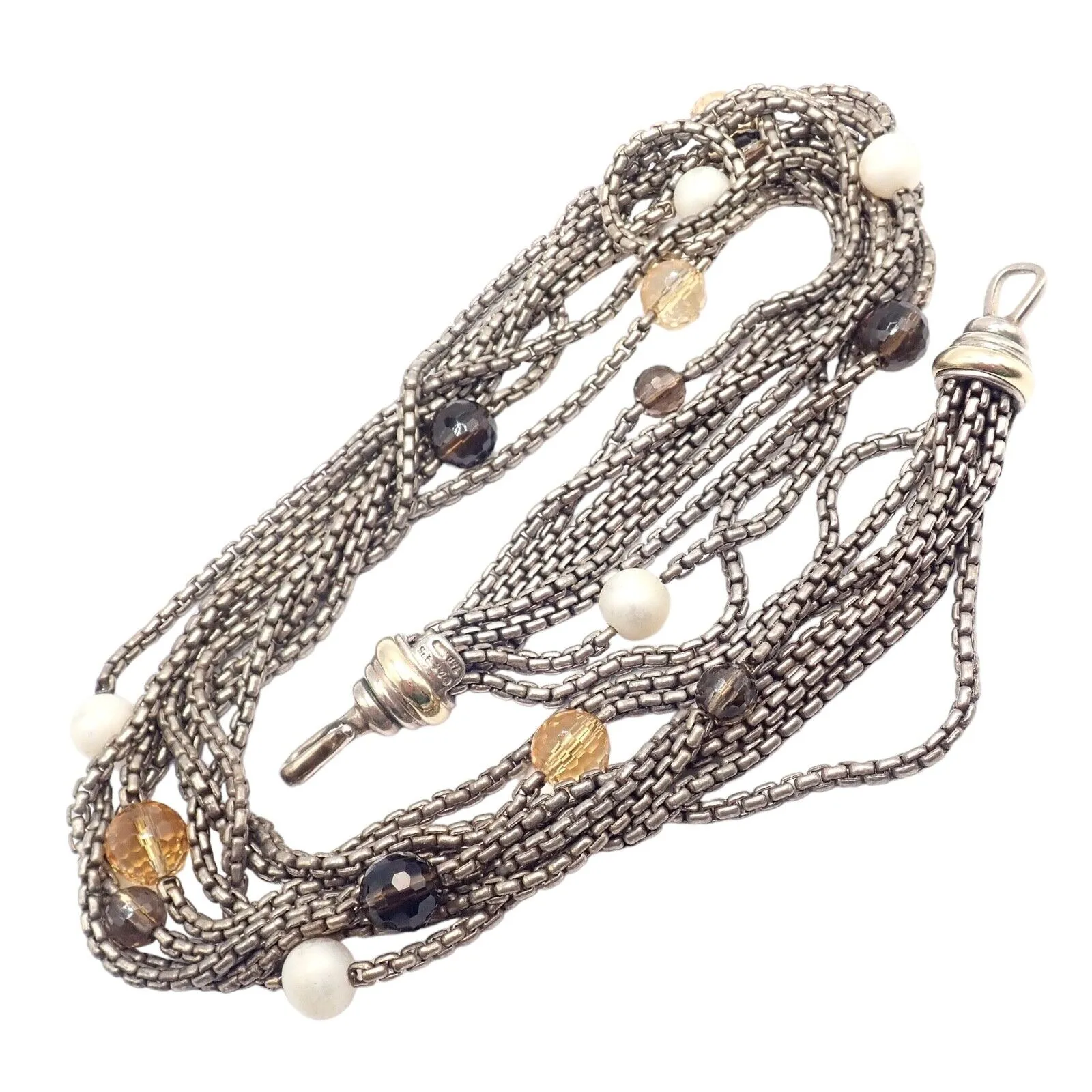 David Yurman DY 18k Yellow Gold Sterling Silver 8 Strand Box Chain Necklace