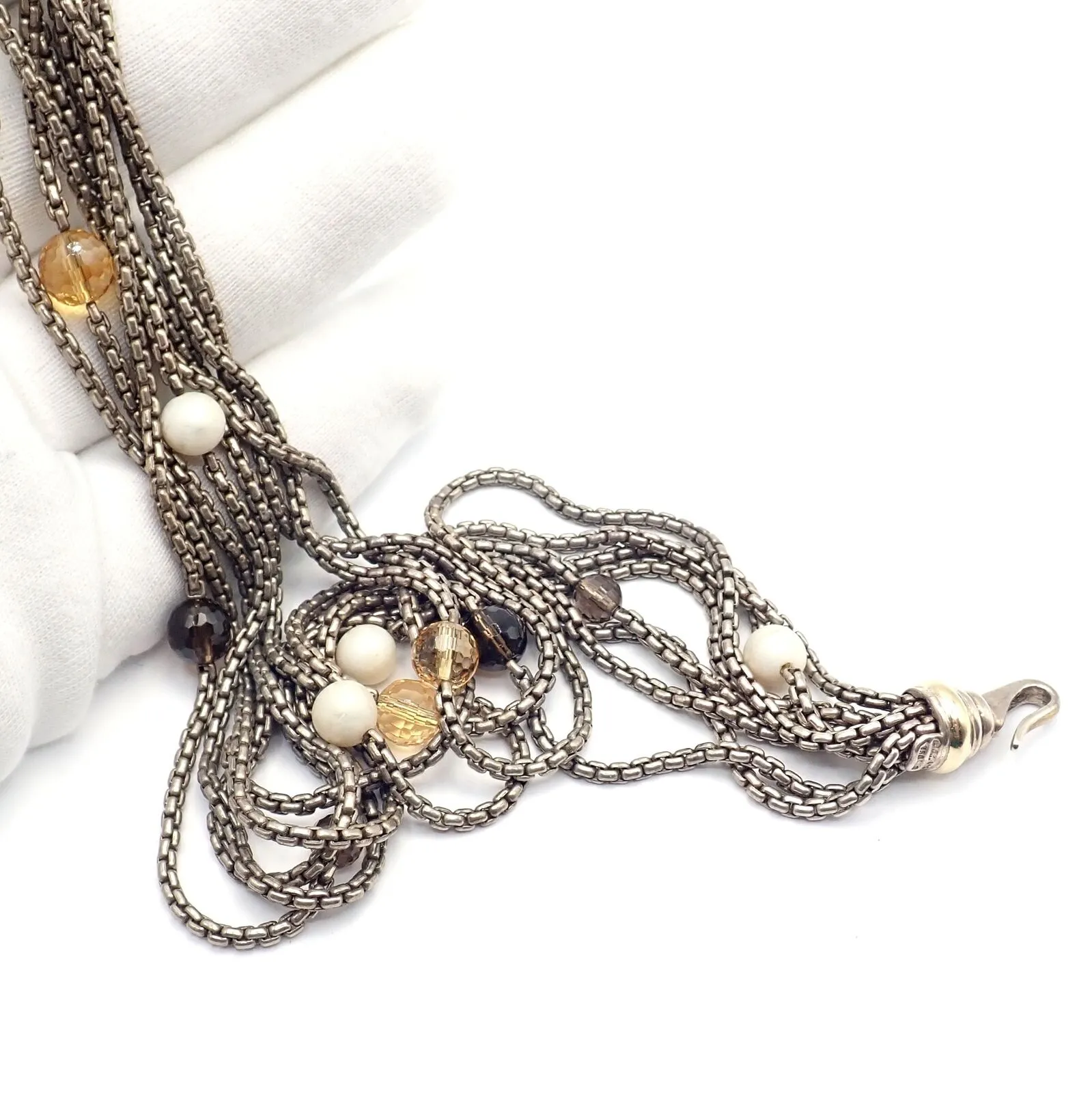 David Yurman DY 18k Yellow Gold Sterling Silver 8 Strand Box Chain Necklace