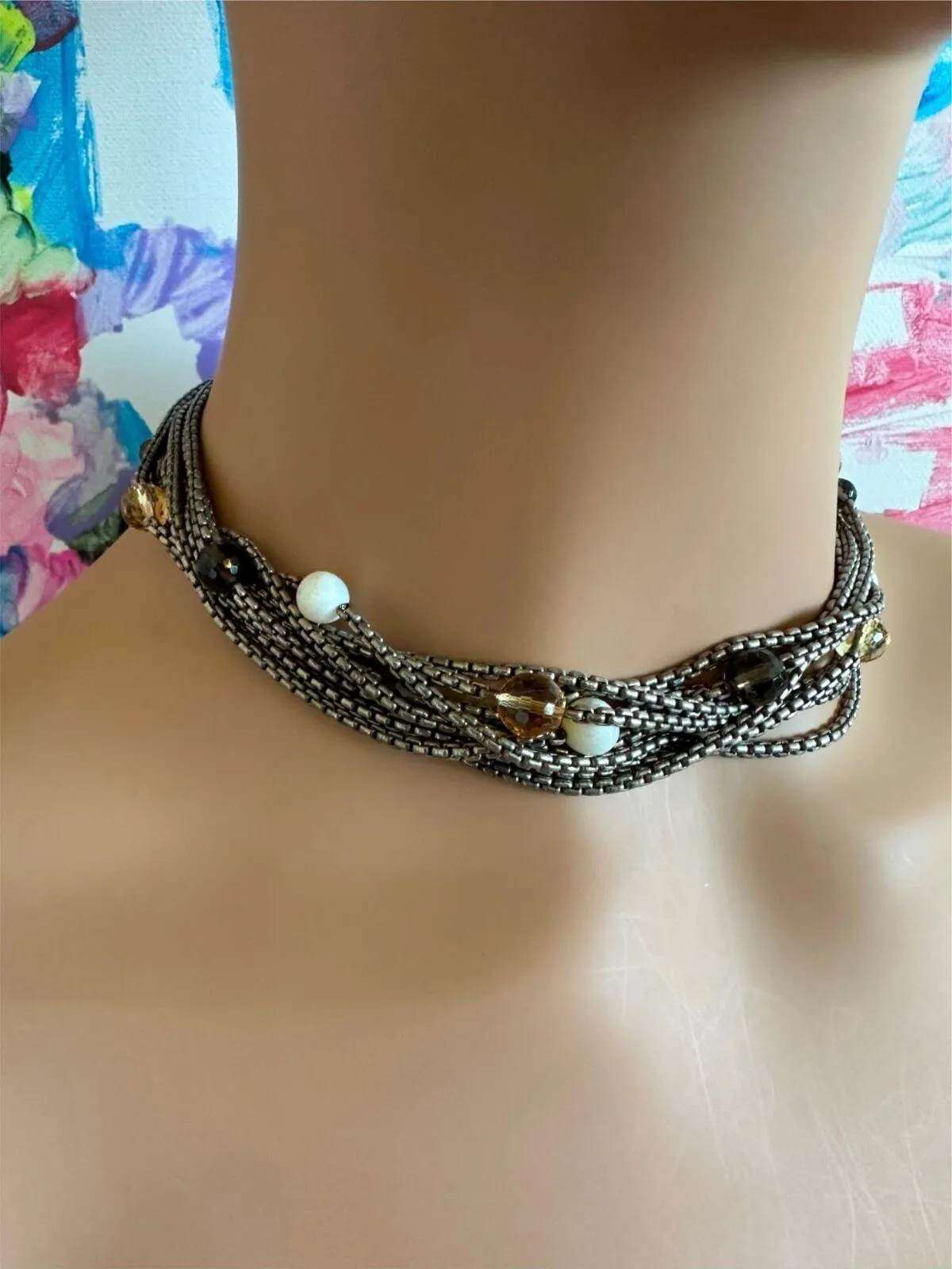 David Yurman DY 18k Yellow Gold Sterling Silver 8 Strand Box Chain Necklace