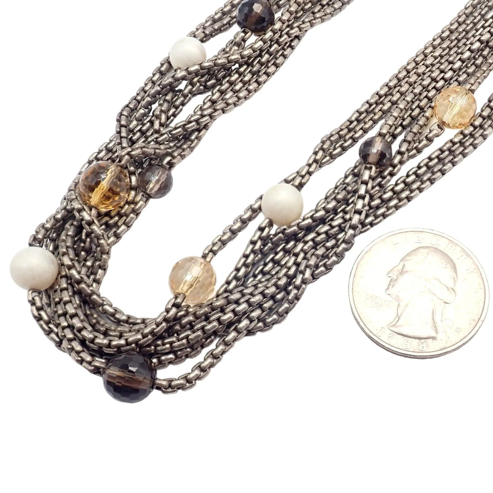 David Yurman DY 18k Yellow Gold Sterling Silver 8 Strand Box Chain Necklace