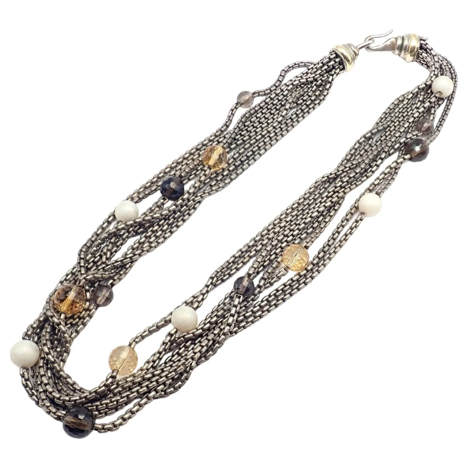 David Yurman DY 18k Yellow Gold Sterling Silver 8 Strand Box Chain Necklace