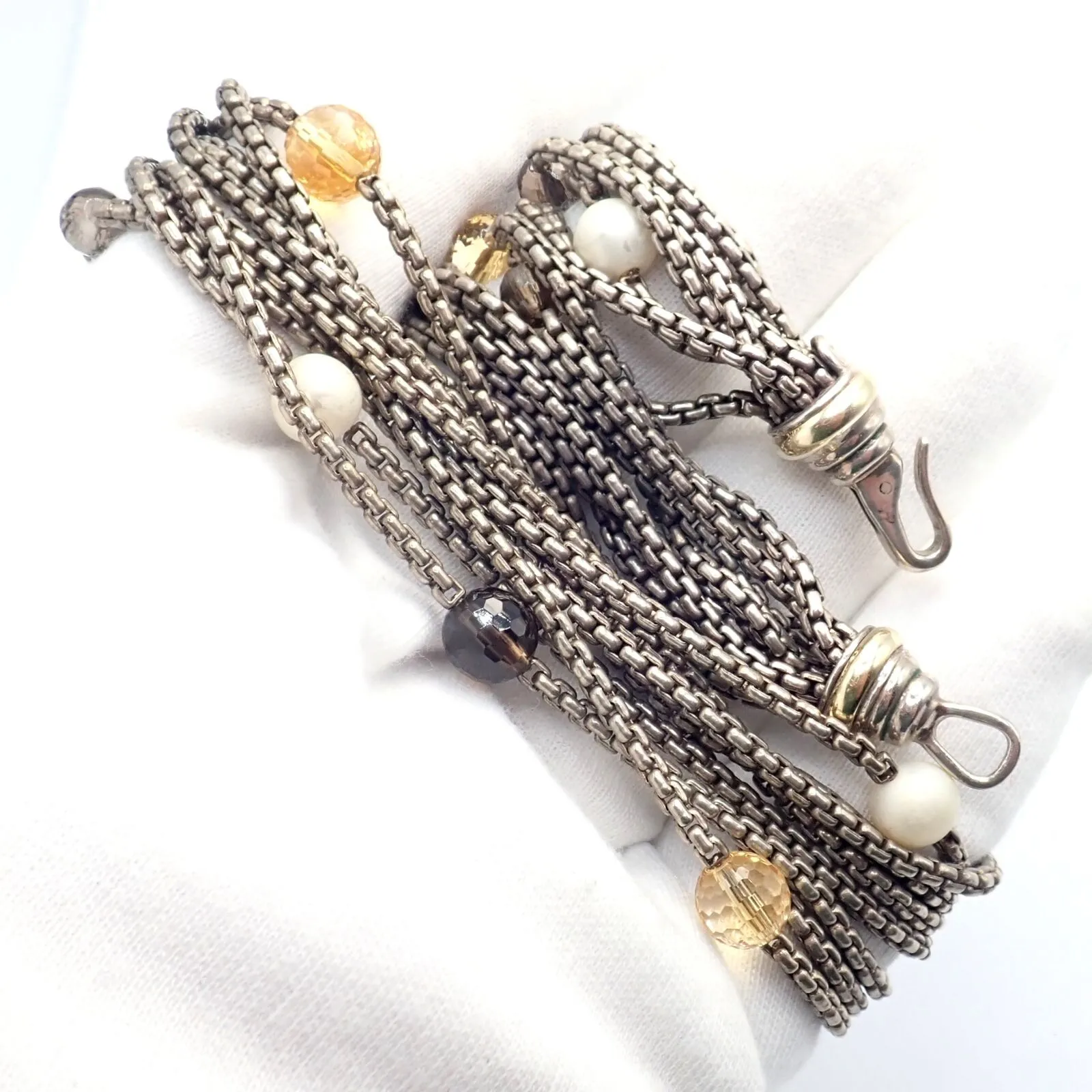 David Yurman DY 18k Yellow Gold Sterling Silver 8 Strand Box Chain Necklace