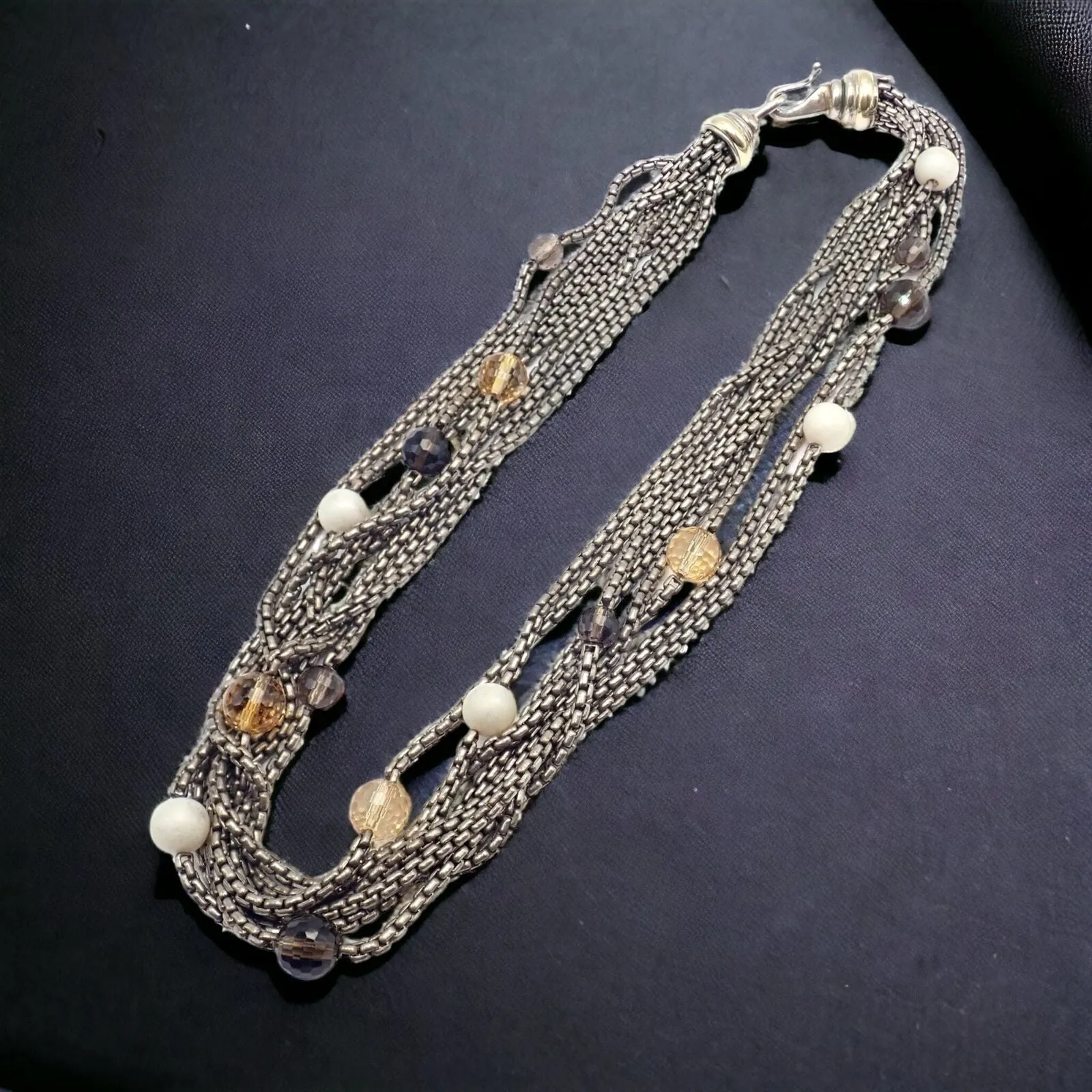 David Yurman DY 18k Yellow Gold Sterling Silver 8 Strand Box Chain Necklace