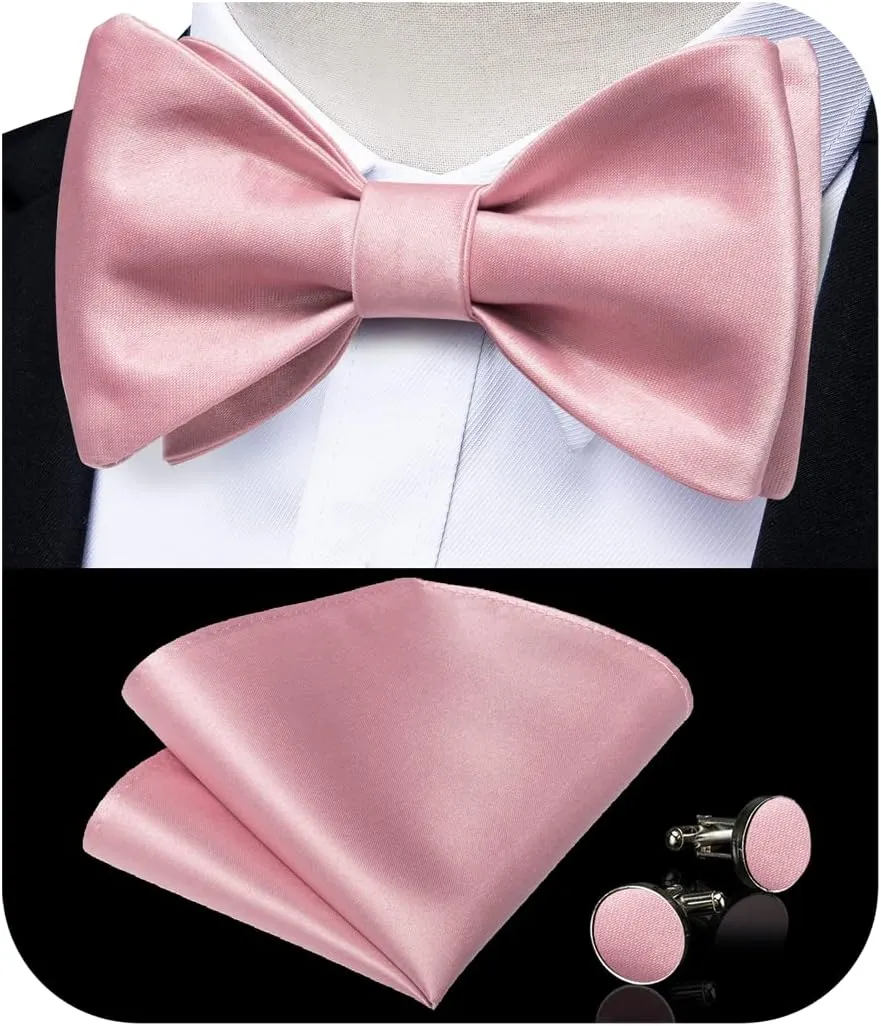 DiBanGu Bow Ties for Men Self Tie Bow Tie and Pocket Square Set Adjustable Solid Satin Formal Tuxedo Bow Tie Wedding