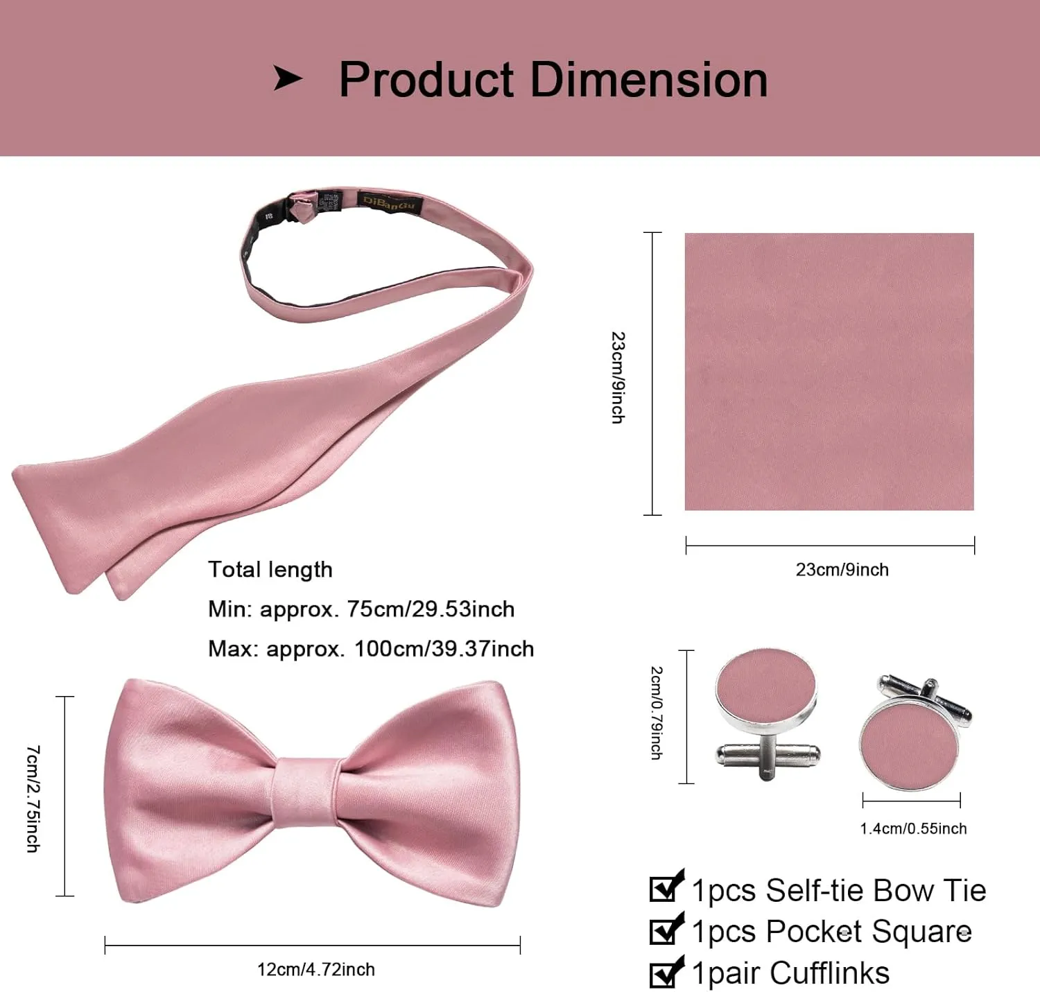 DiBanGu Bow Ties for Men Self Tie Bow Tie and Pocket Square Set Adjustable Solid Satin Formal Tuxedo Bow Tie Wedding