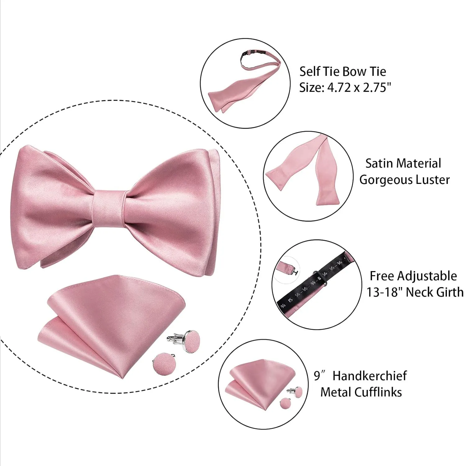 DiBanGu Bow Ties for Men Self Tie Bow Tie and Pocket Square Set Adjustable Solid Satin Formal Tuxedo Bow Tie Wedding