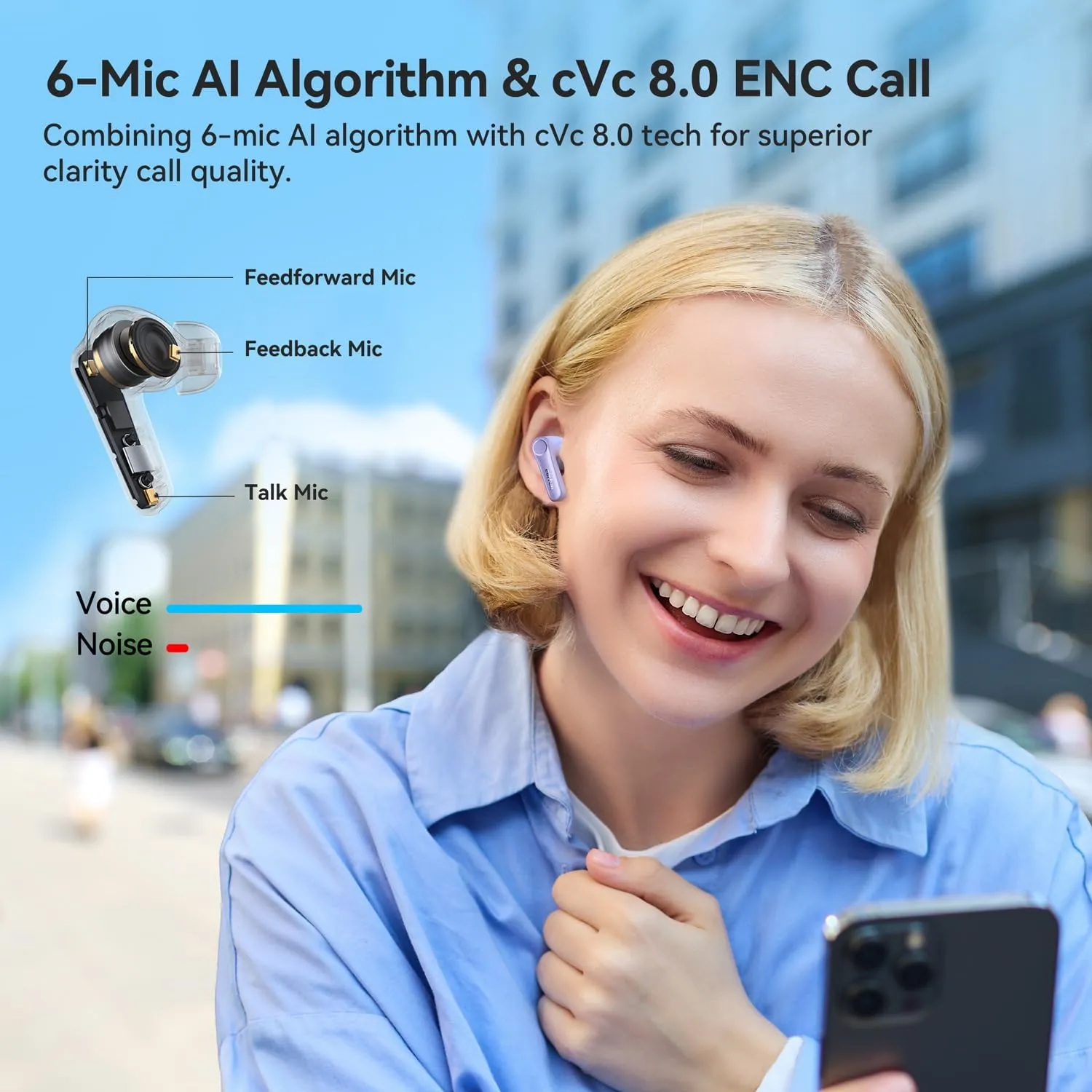 EarFun Air Pro 4 Adaptive Hybrid Noise Canceling Wireless Earbuds, Qualcomm Snapdragon Sound, aptX Lossless, 6 Mics AI CVC 8.0 Call, LDAC Hi-Res Audio, 52H Playtime, Bluetooth 5.4, Violet