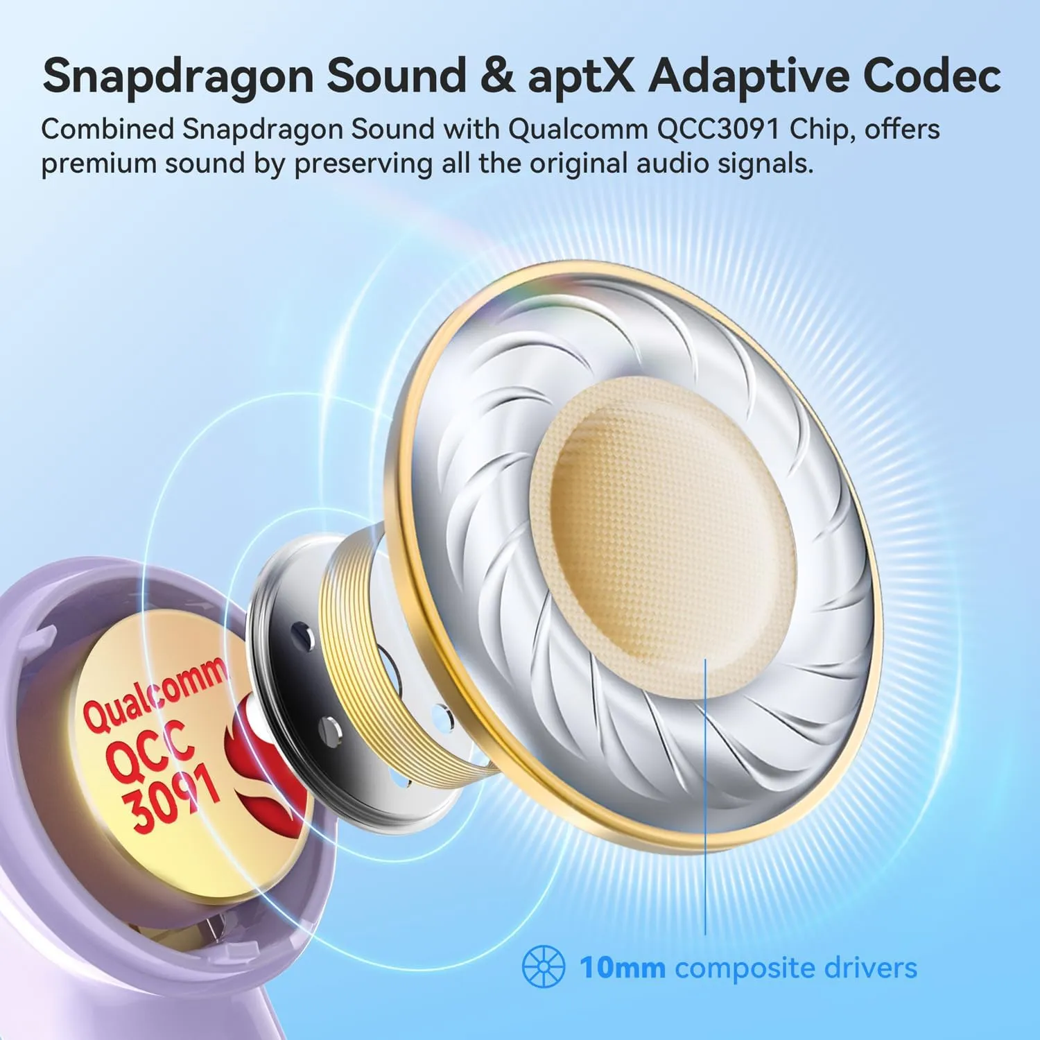 EarFun Air Pro 4 Adaptive Hybrid Noise Canceling Wireless Earbuds, Qualcomm Snapdragon Sound, aptX Lossless, 6 Mics AI CVC 8.0 Call, LDAC Hi-Res Audio, 52H Playtime, Bluetooth 5.4, Violet