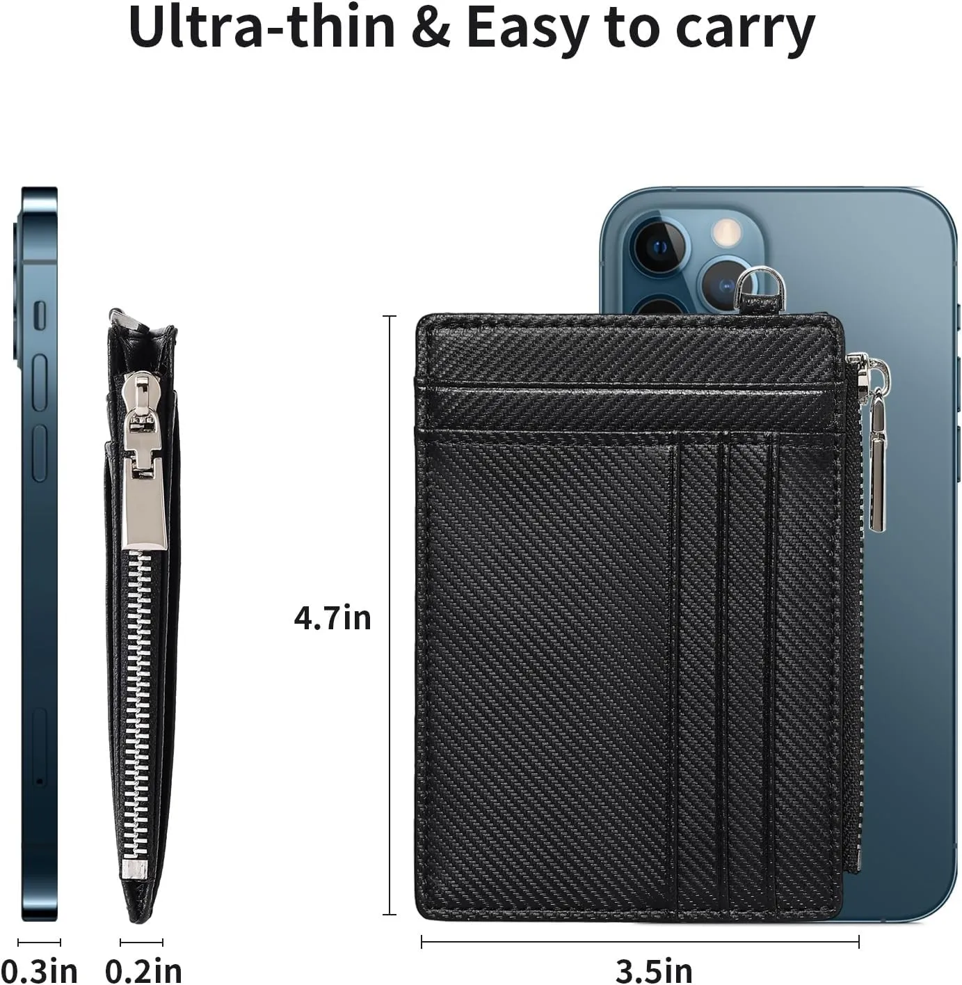 FALAN MULE Slim Wallet Men RFID blocking Genuine Leather Stylish Zipper Minimalist Front Pocket Wallets for Men