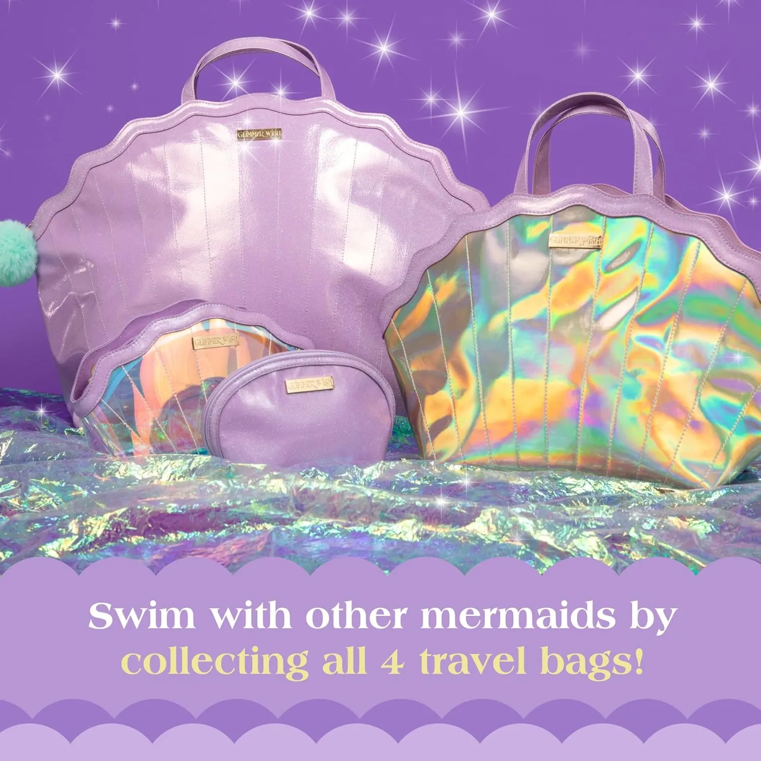 Glimmer Wish Mermaid Selfcare Keepall and Mermaid Purple Pearl Pouch, Travel Bag for Essentials and Small Cosmetic Bag, Gifts for Teens and Girls