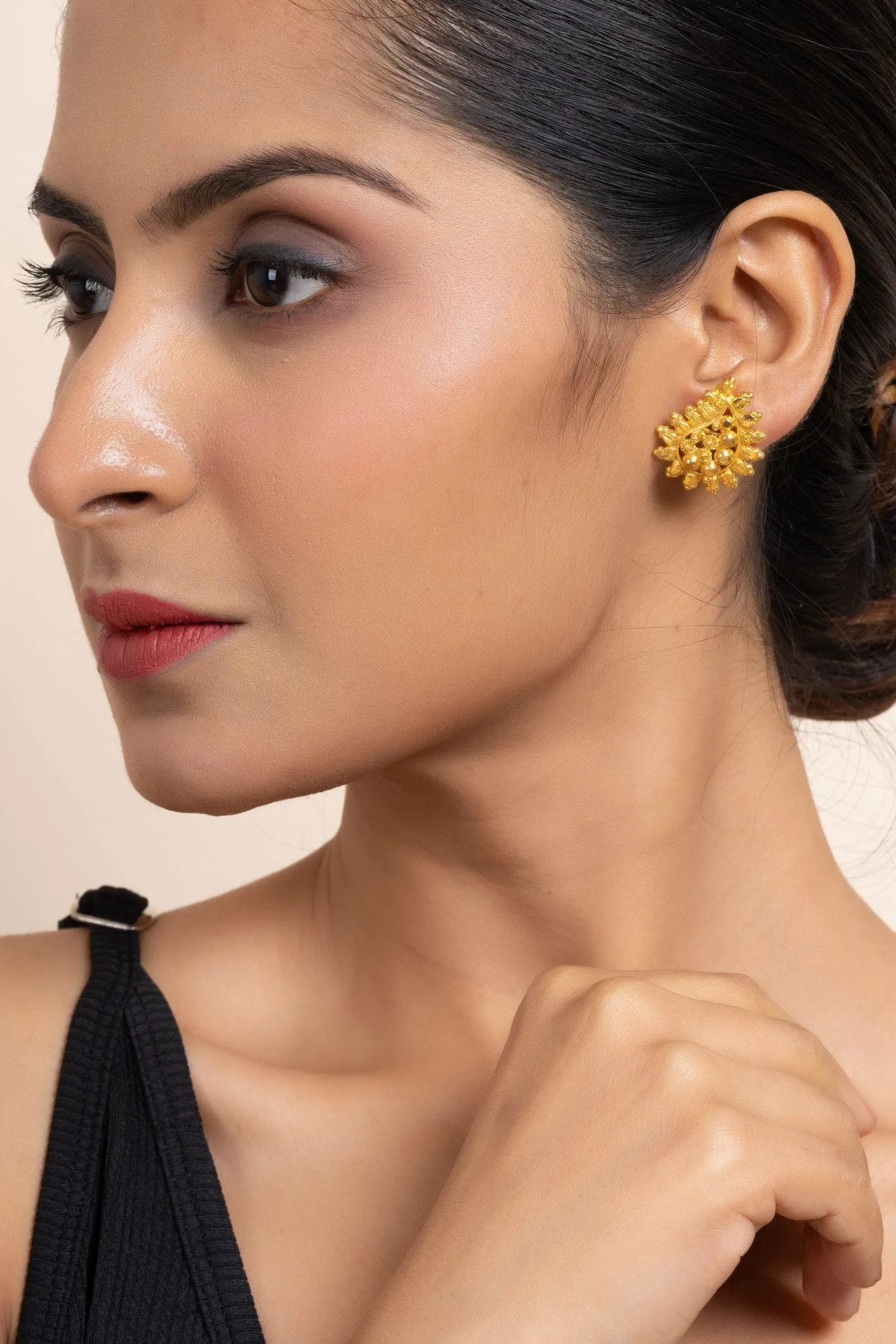 Gold Plated Mango Motif Stud Earrings - Copper, Elegant Jewelry for All Occasions