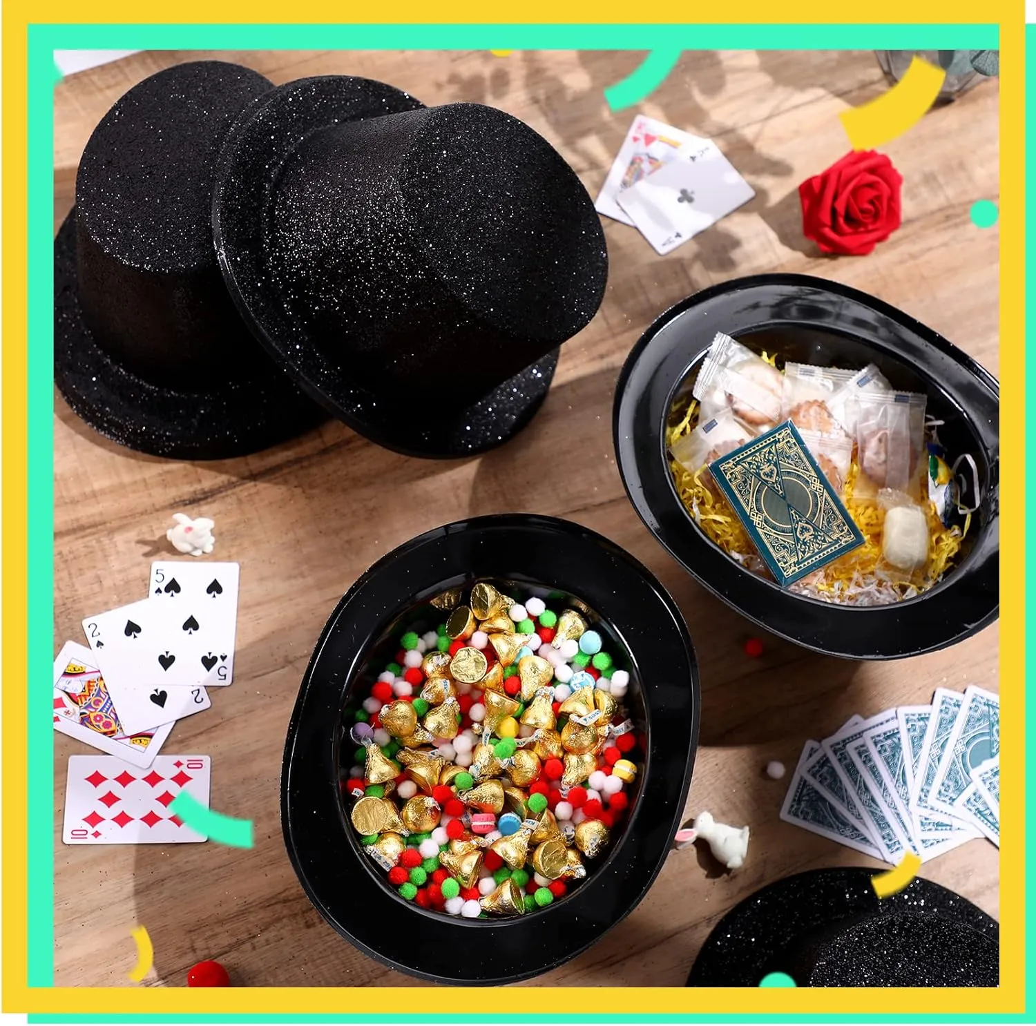 Hillban 12 Pcs Top Hats Glitter Plastic Retro Disco Party Hats for Magician Birthday Wedding Carnivals Supply(Black,Classic)