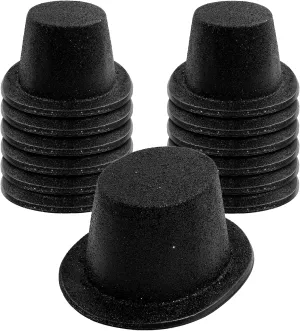 Hillban 12 Pcs Top Hats Glitter Plastic Retro Disco Party Hats for Magician Birthday Wedding Carnivals Supply(Black,Classic)